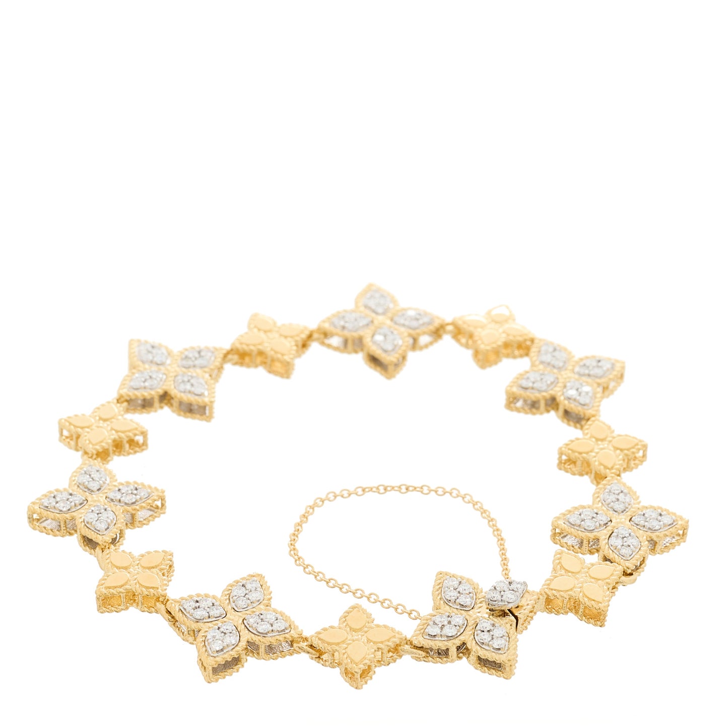 18K Yellow White Gold Diamond Princess Flower Alternating Bracelet