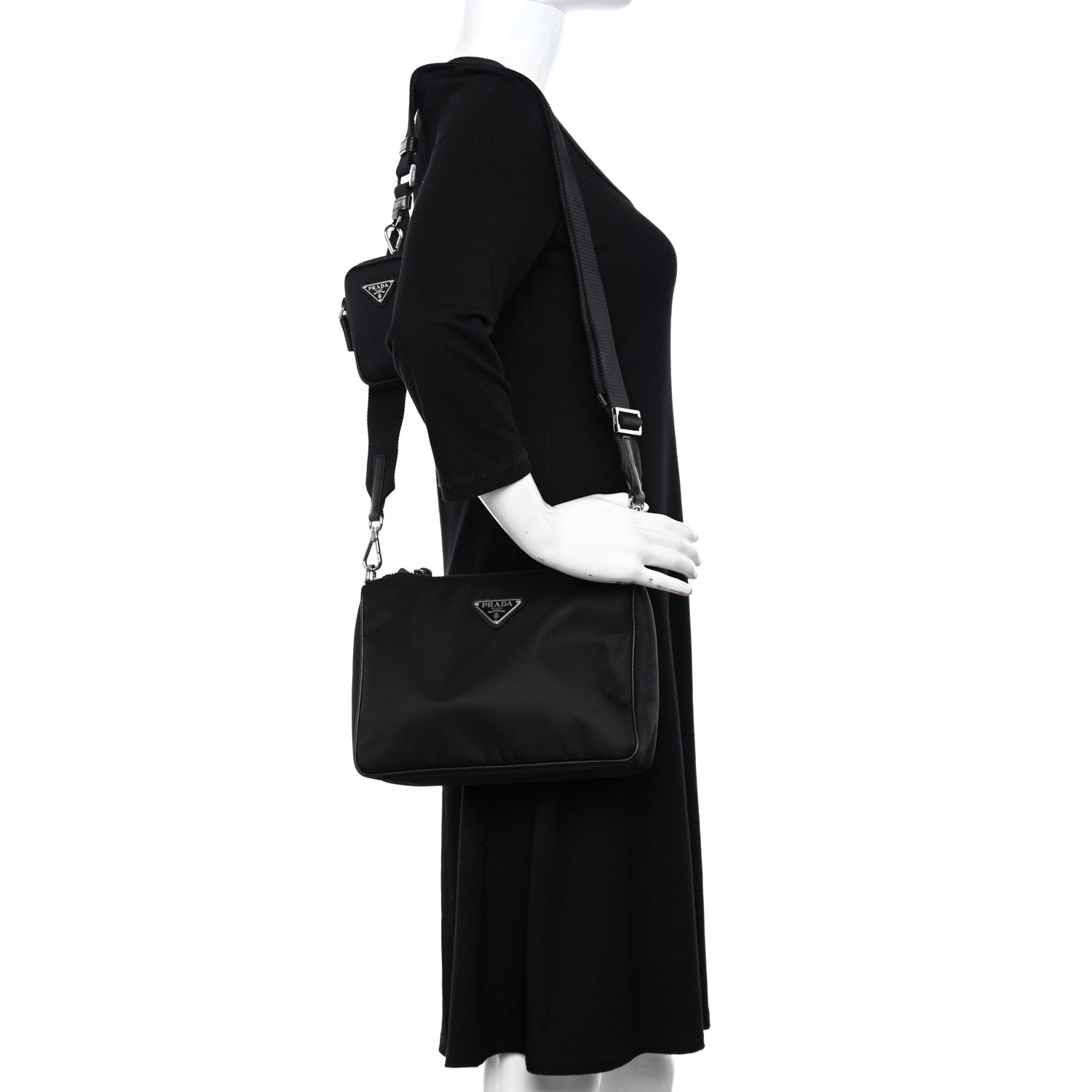 Prada Re-Nylon Saffiano Pocket Zippered Shoulder Bag Black 2 of 10