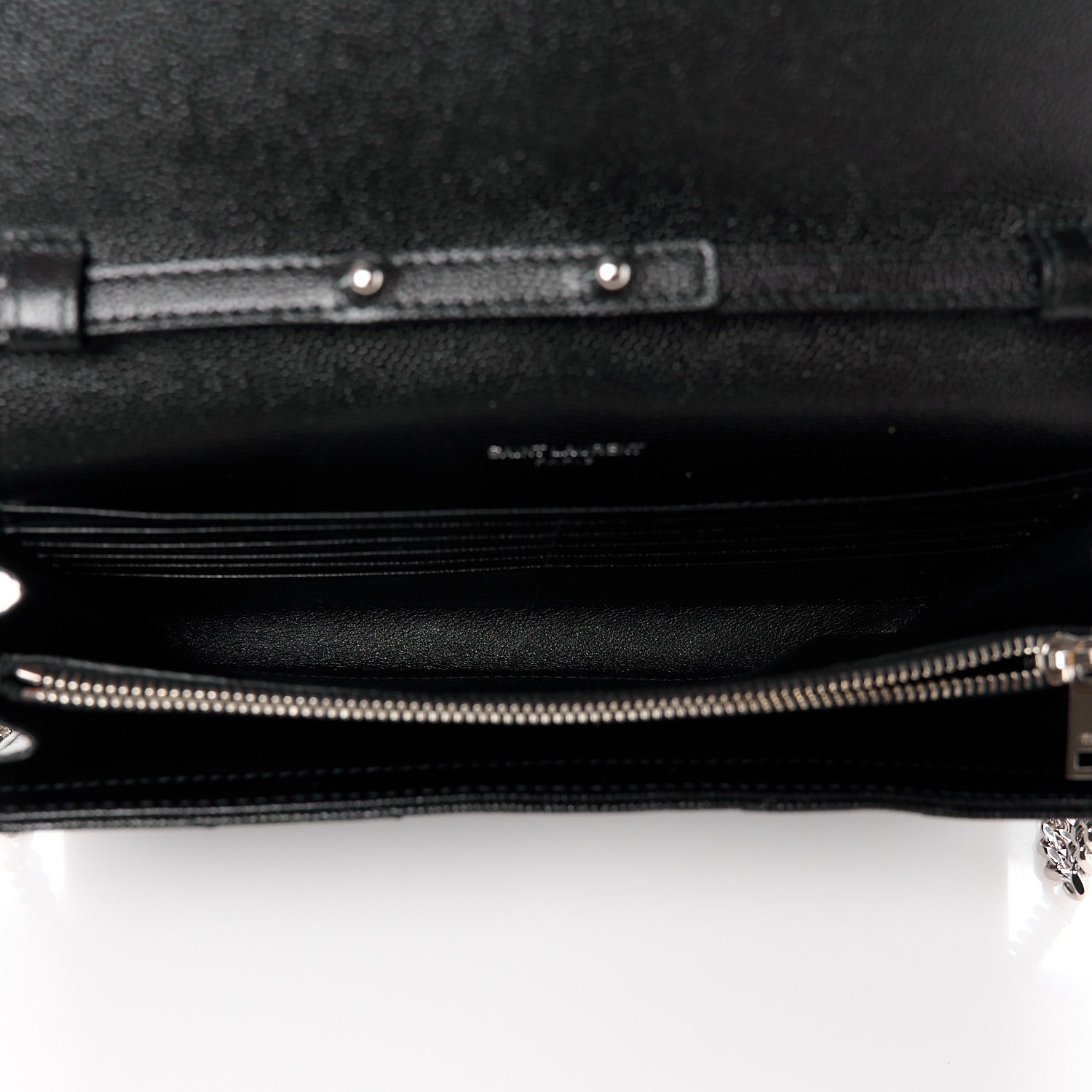Saint Laurent Grain De Poudre Matelasse Chevron Monogram Chain Wallet Black 5 of 10