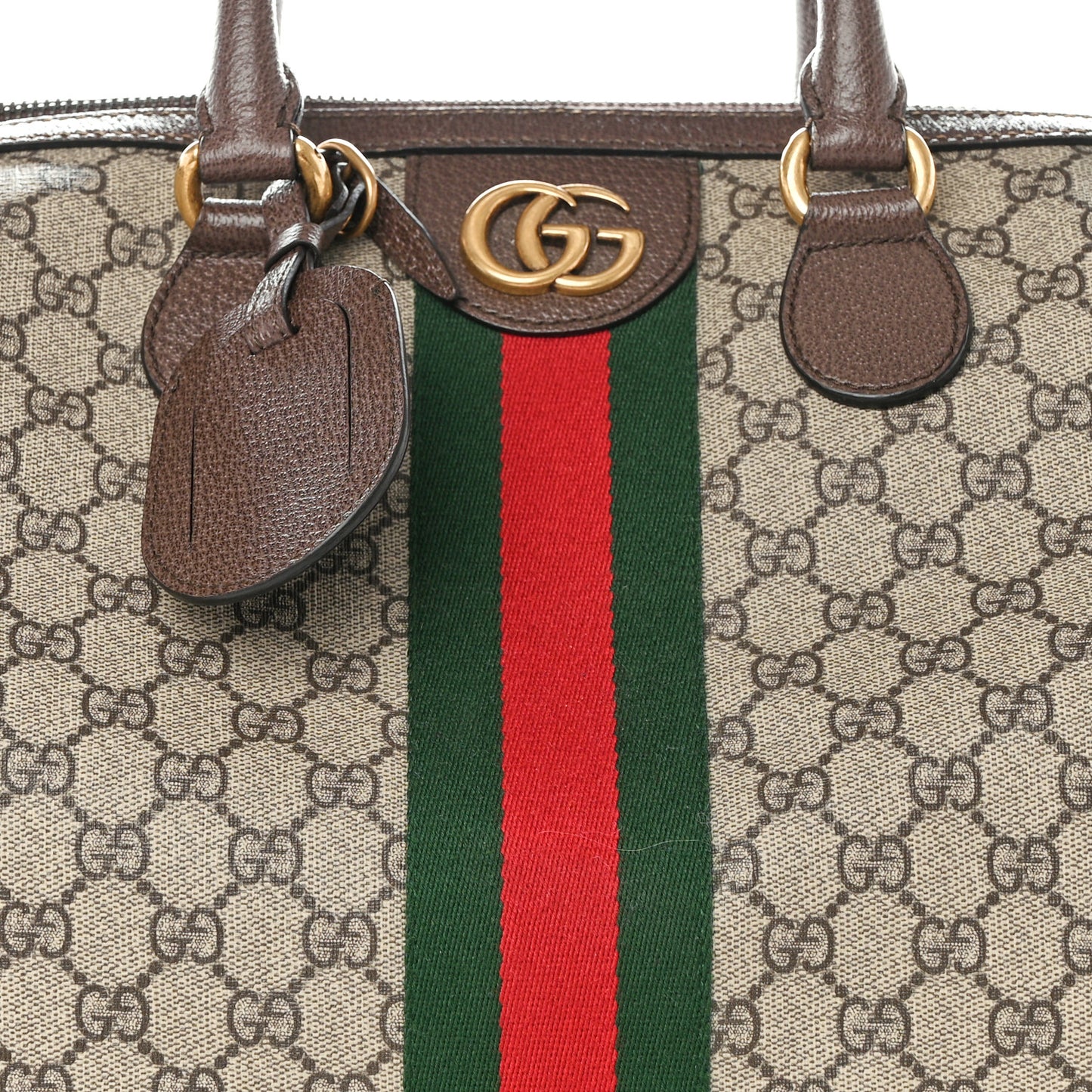 GG Supreme Monogram Textured Dollar Calfskin Web Large Savoy Duffle Bag Beige Ebony New Acero