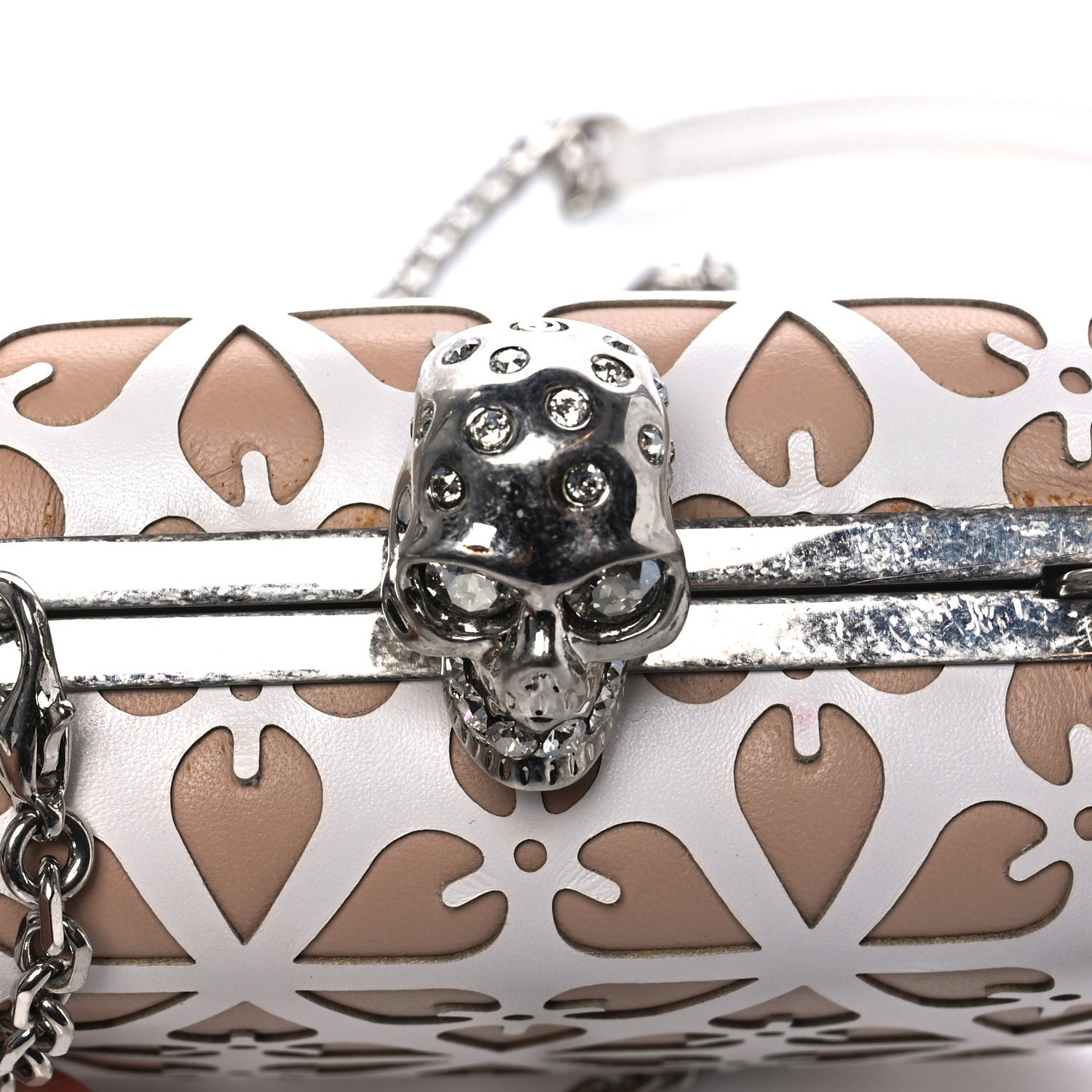 Alexander McQueen Nappa Laser-Cut Skull Box Chain Clutch Nude White 10 of 10