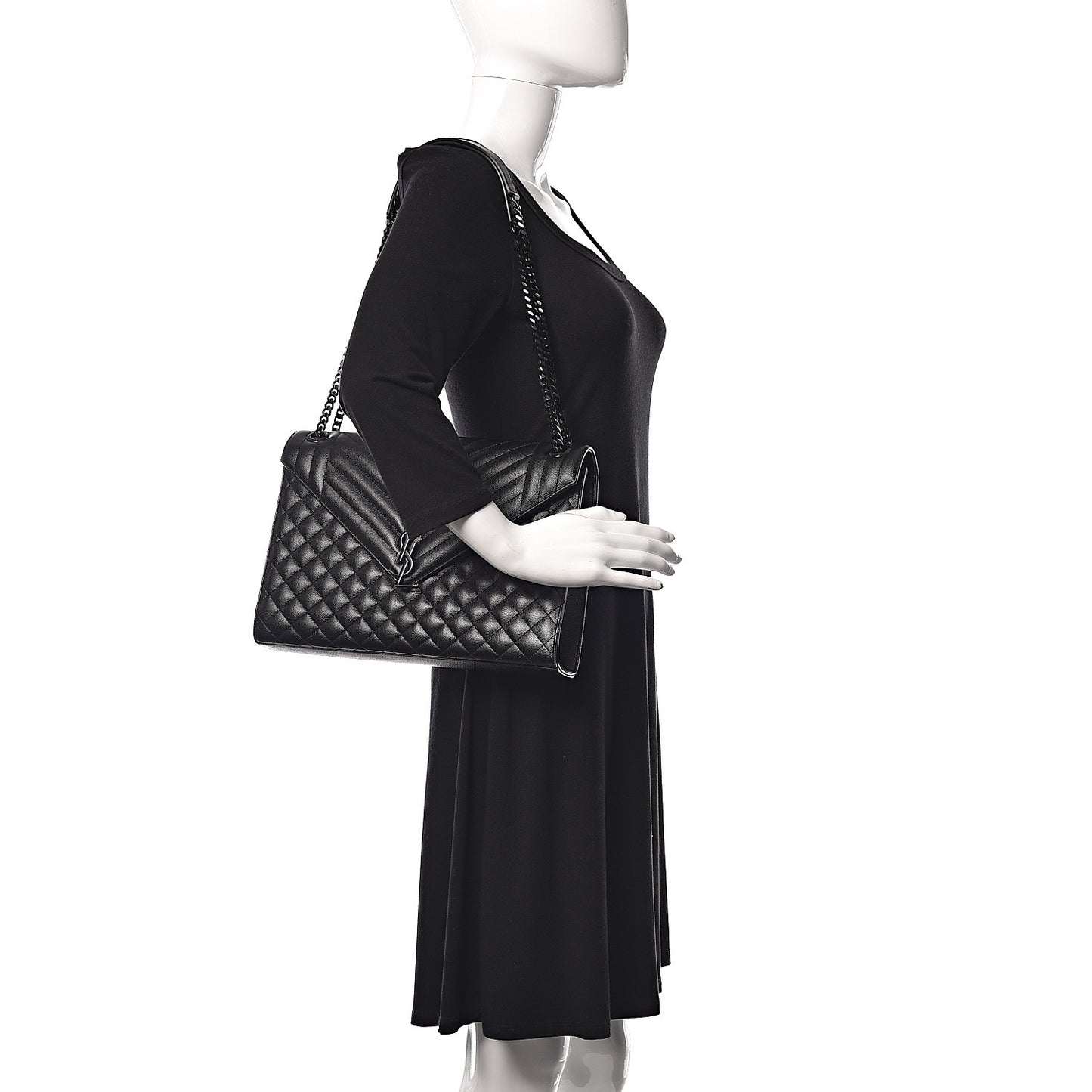 Grain De Poudre Textured Mixed Matelasse Large Triquilt Monogram Monochrome Satchel Black