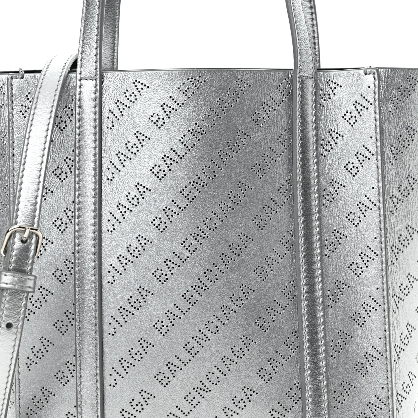 Metallic Calfskin Logo Perforated XXS Everyday Tote New Silver