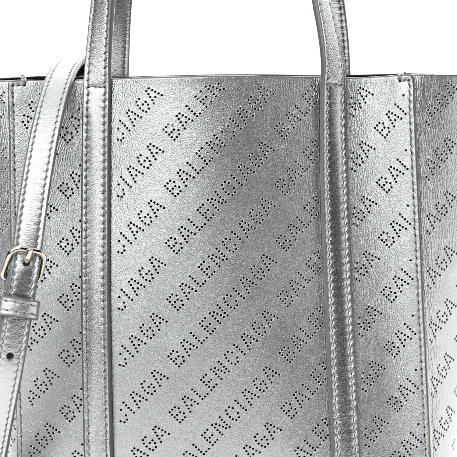 Balenciaga Metallic Calfskin Logo Perforated XXS Everyday Tote New Silver 8 of 14