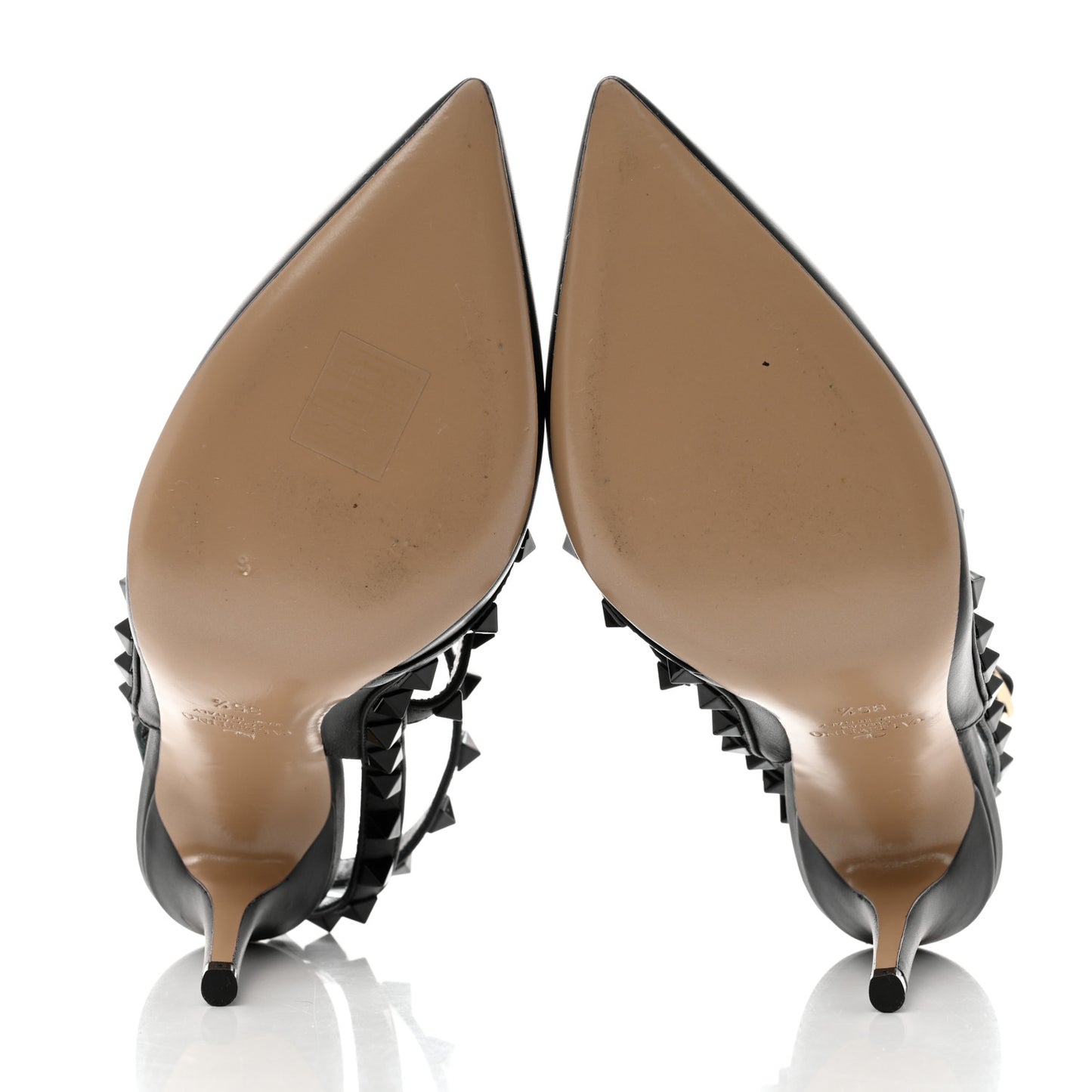Calfskin Lacquered Monochrome Rockstud Ankle Strap 100mm Pumps 35.5 Black