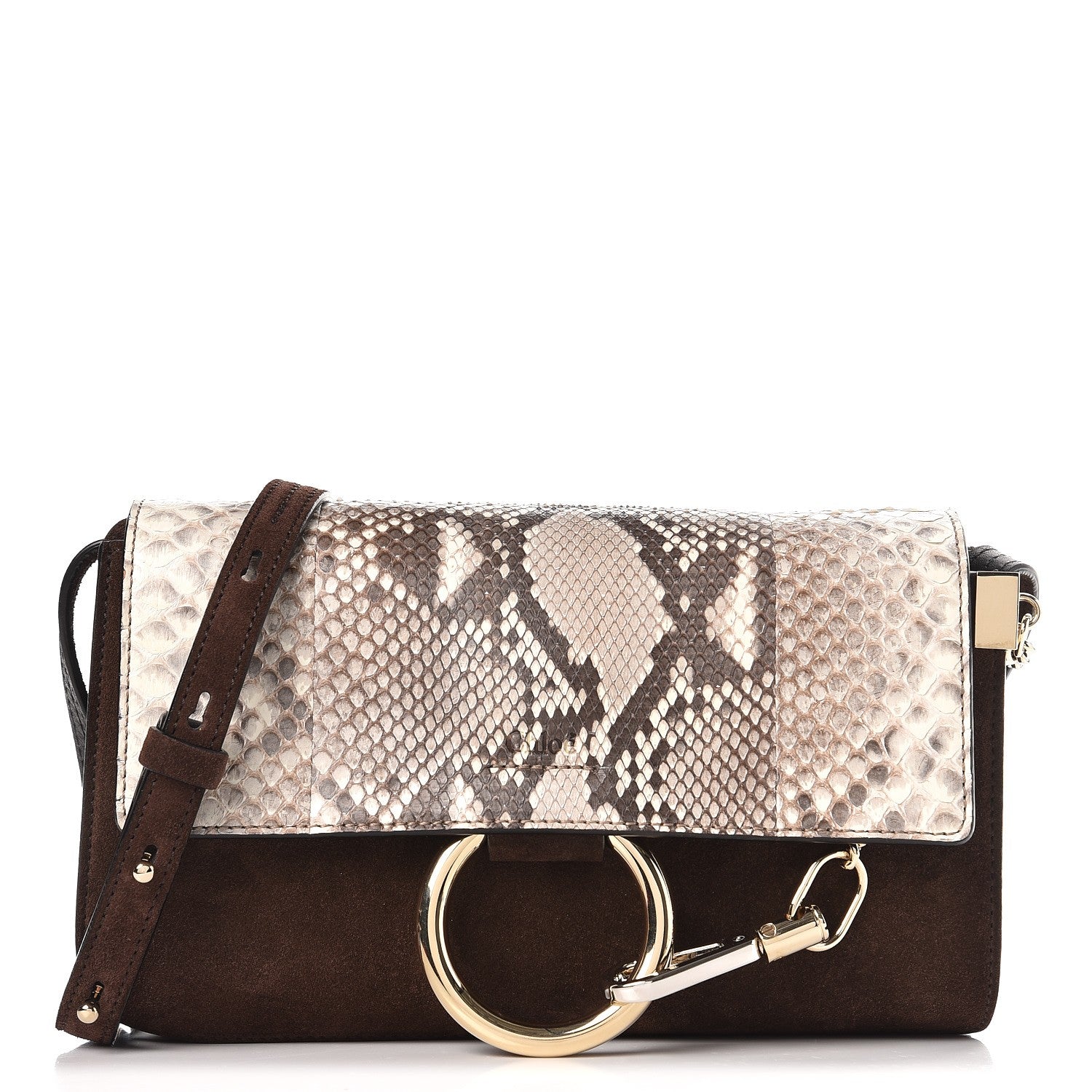 Chloe Suede Python Calfskin Small Faye Shoulder Bag Moka 244038 ...
