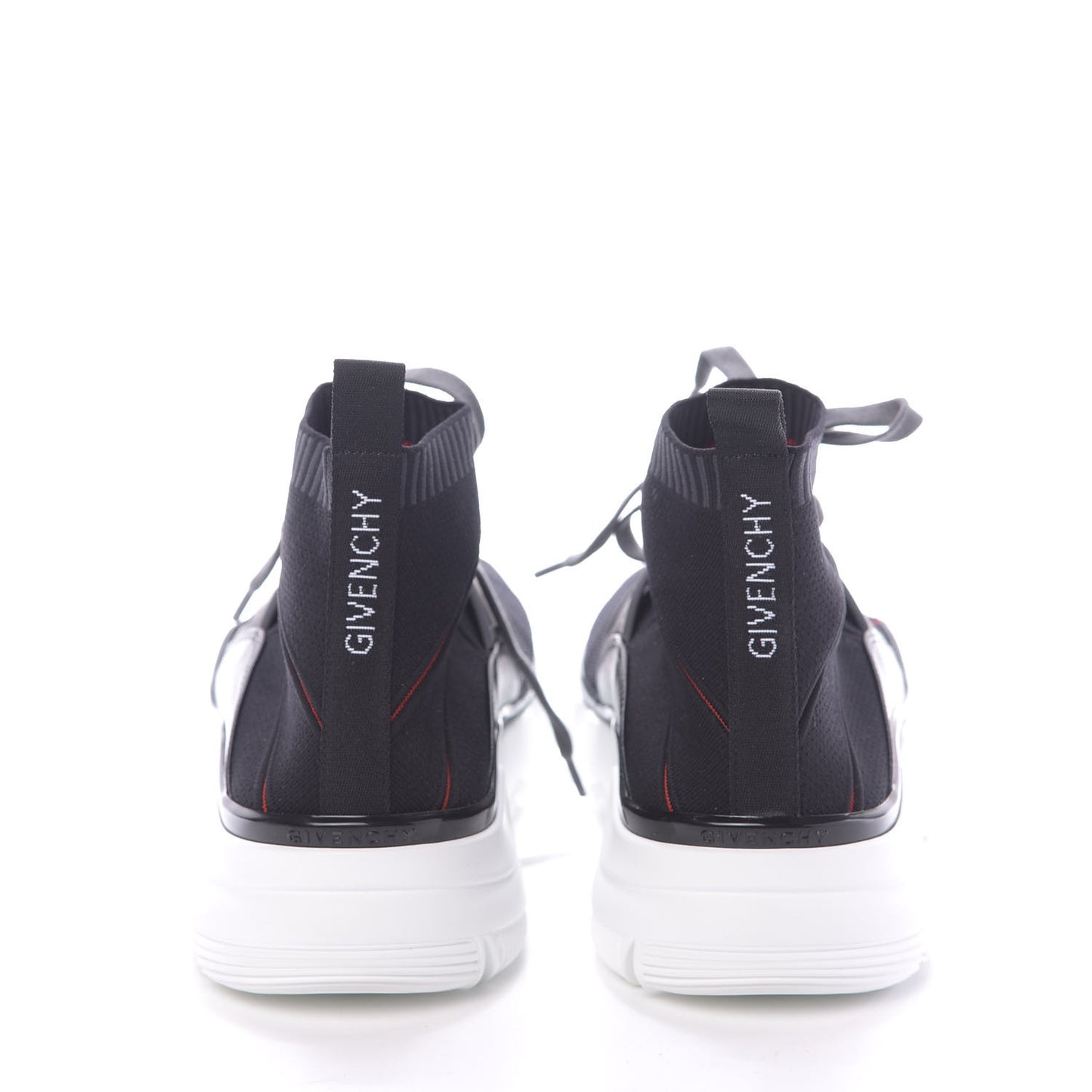 Calfskin Neoprene Knitted Jaw Contrasted Cut Out Mid-Height Sneakers 45 Black Red