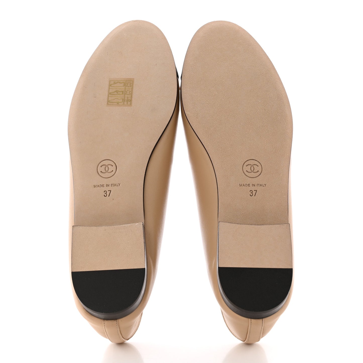Lambskin Cap Toe CC Ballerina Flats 37 Beige Black