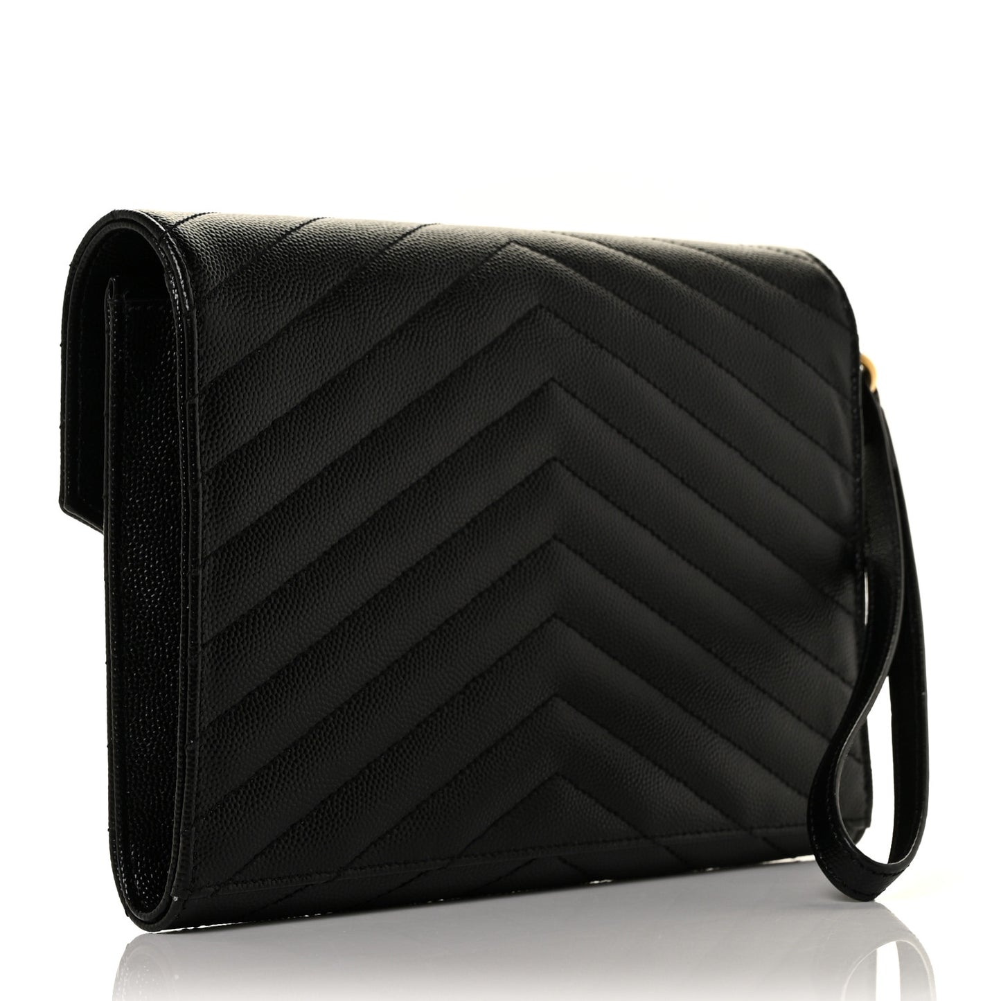 Grain De Poudre Matelasse Chevron Monogram Envelope Clutch Black