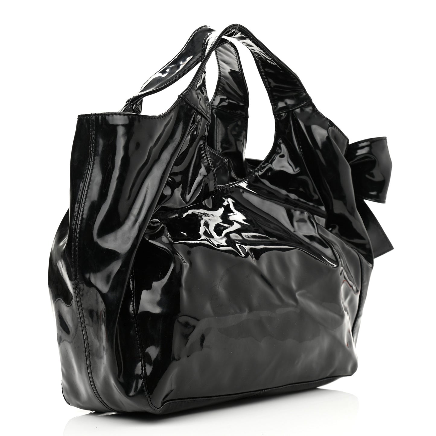 Patent Lacca Small Nuage Bow Hobo Black