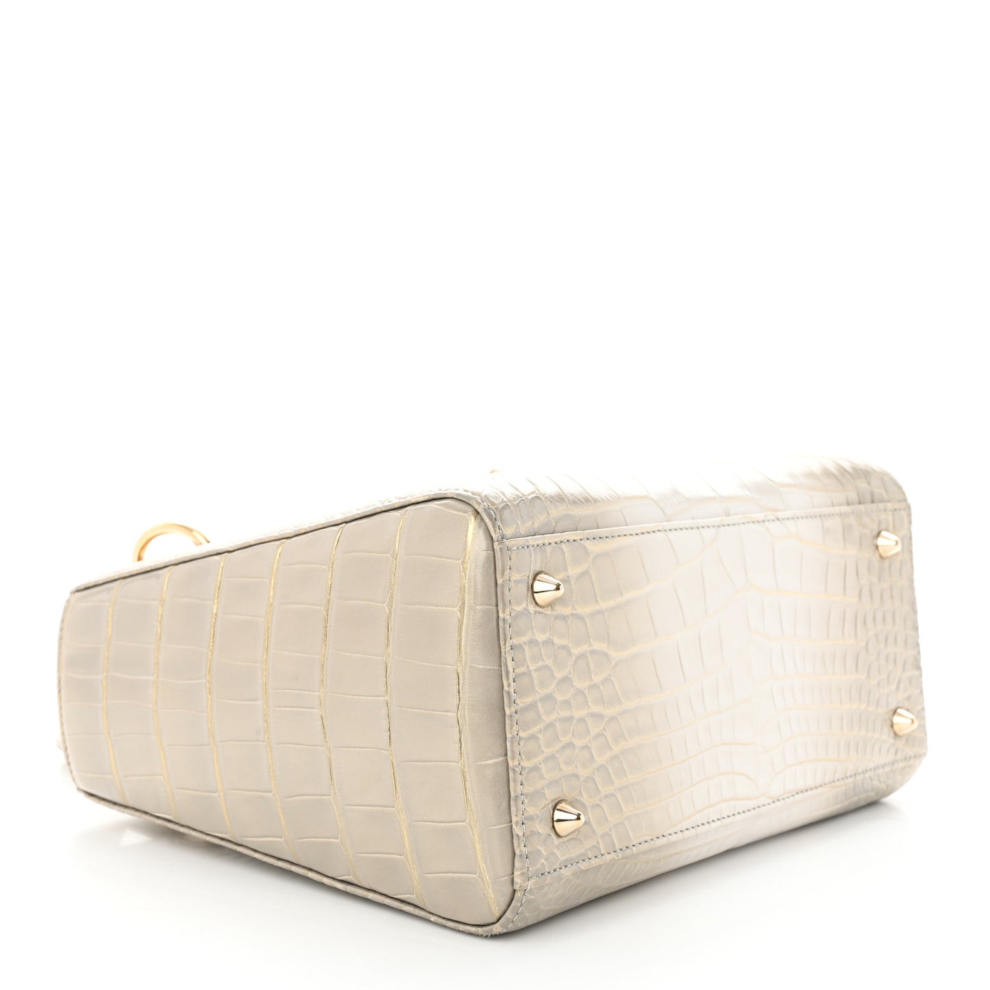 Metallic Alligator Medium Lady Dior White Grey