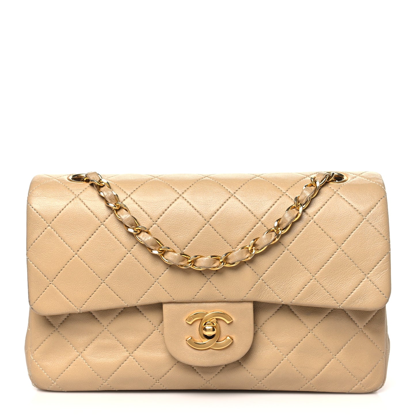Lambskin Quilted Small Double Flap Beige