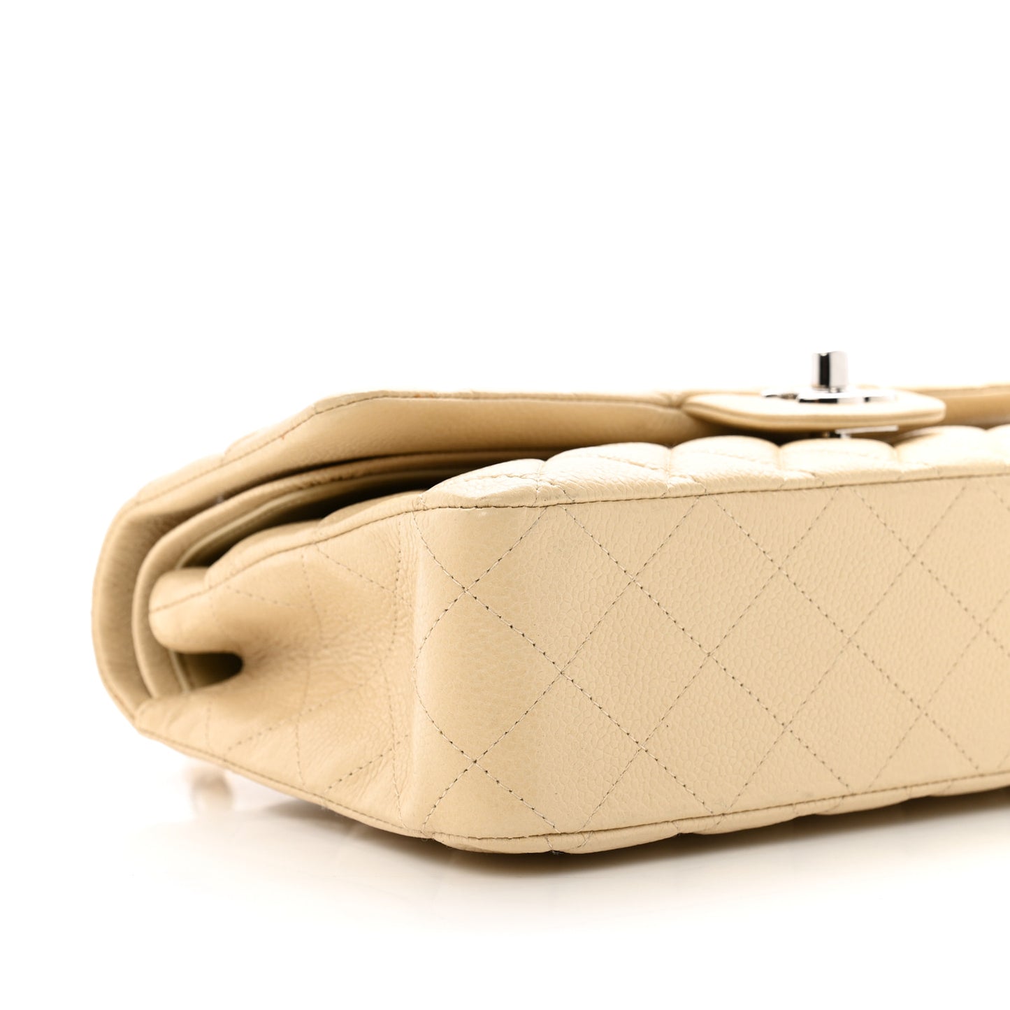 Caviar Quilted Medium Double Flap Beige