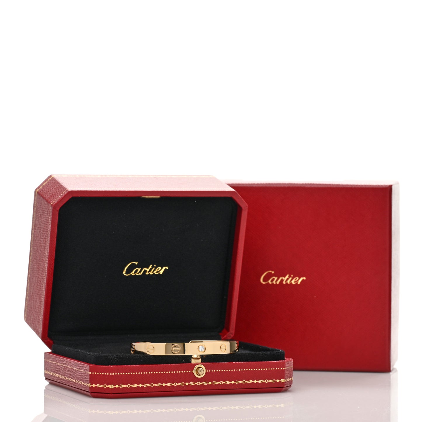 18K Yellow Gold 1 Diamond LOVE Cuff Bracelet 16