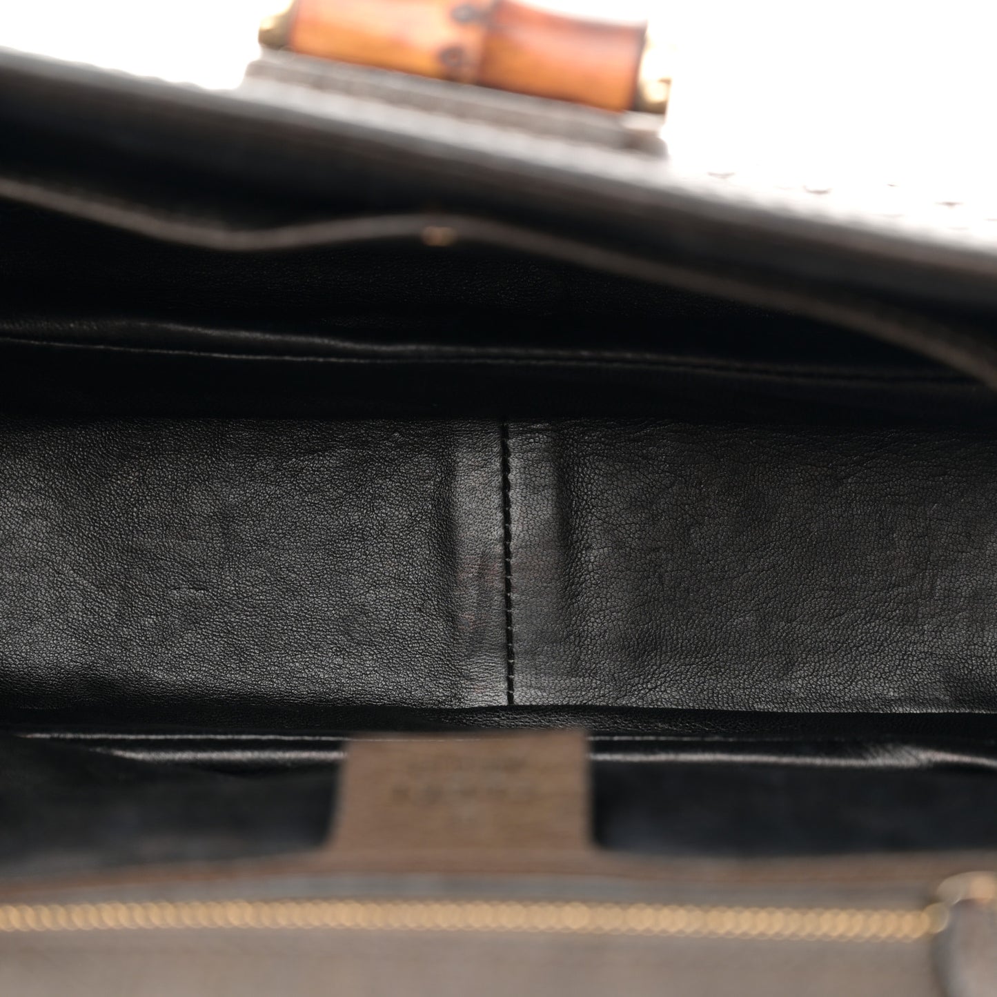 Ostrich Medium New Bamboo Top Handle Bag Dark Brown