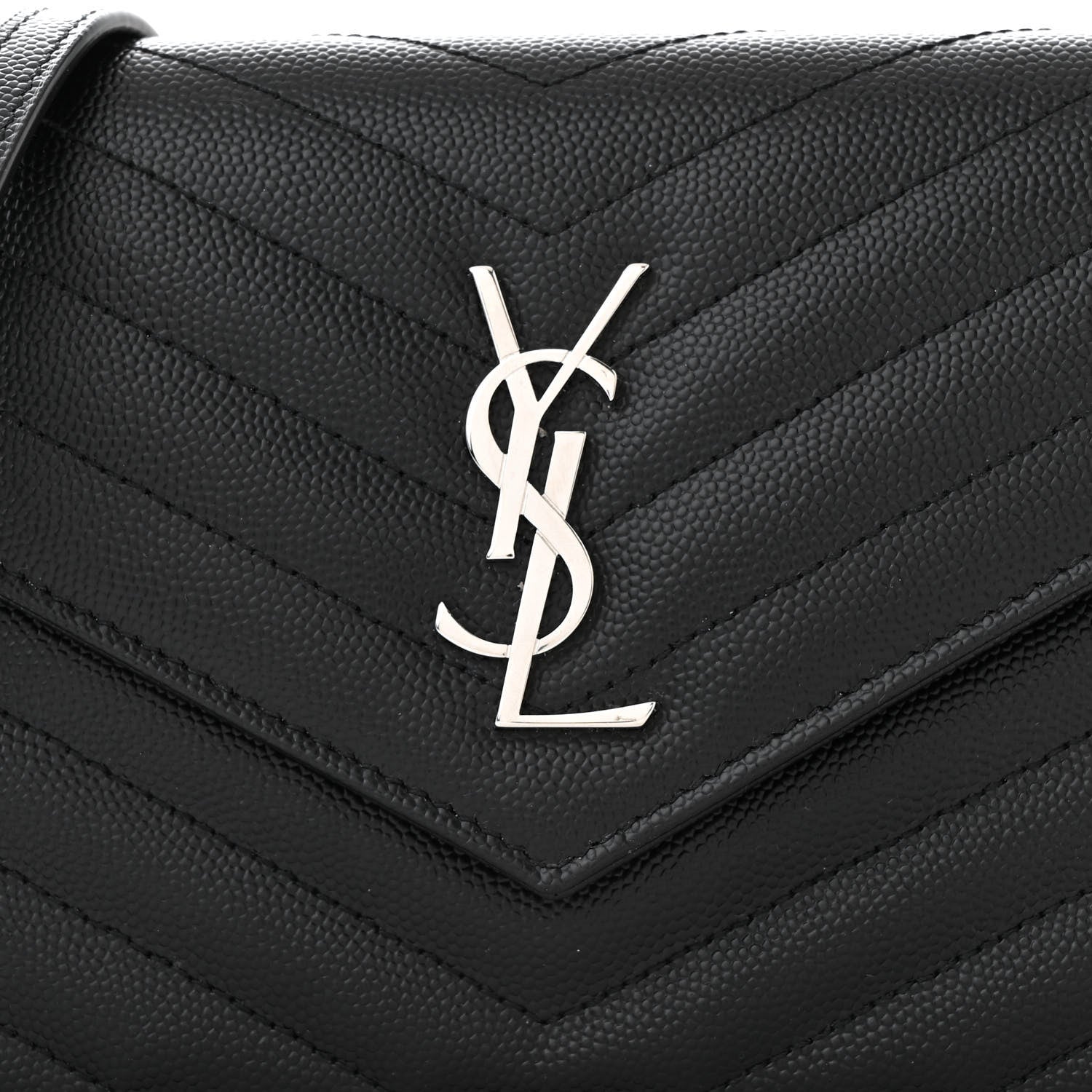 Saint Laurent Grain De Poudre Matelasse Chevron Monogram Envelope Chain Wallet Black 8 of 11