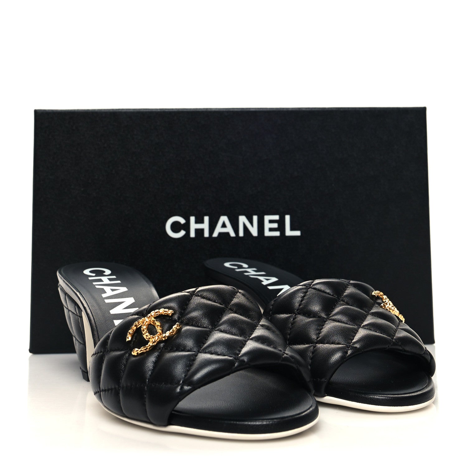 Chanel Lambskin Quilted Textured CC Mules 36 Black 9 of 9