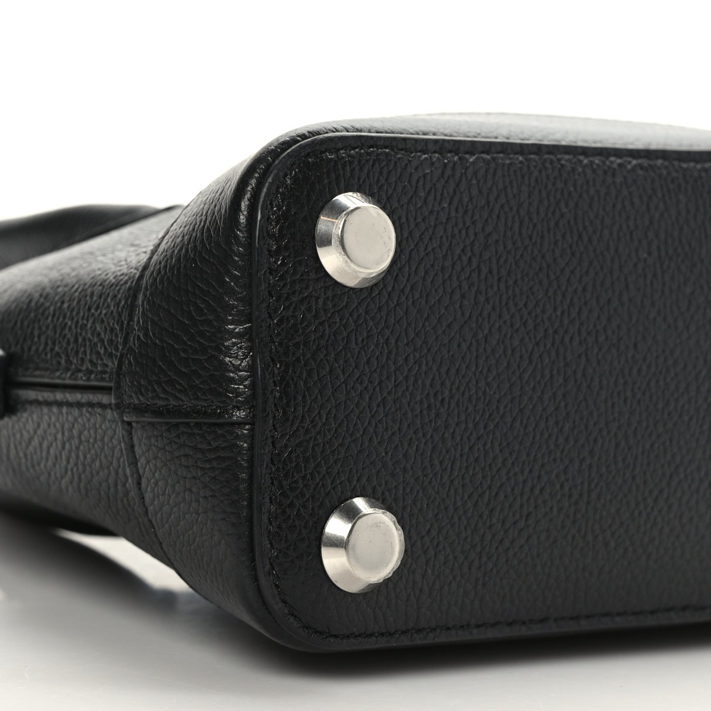 Grained Calfskin City Logo XXS Ville Top Handle Bag Black White