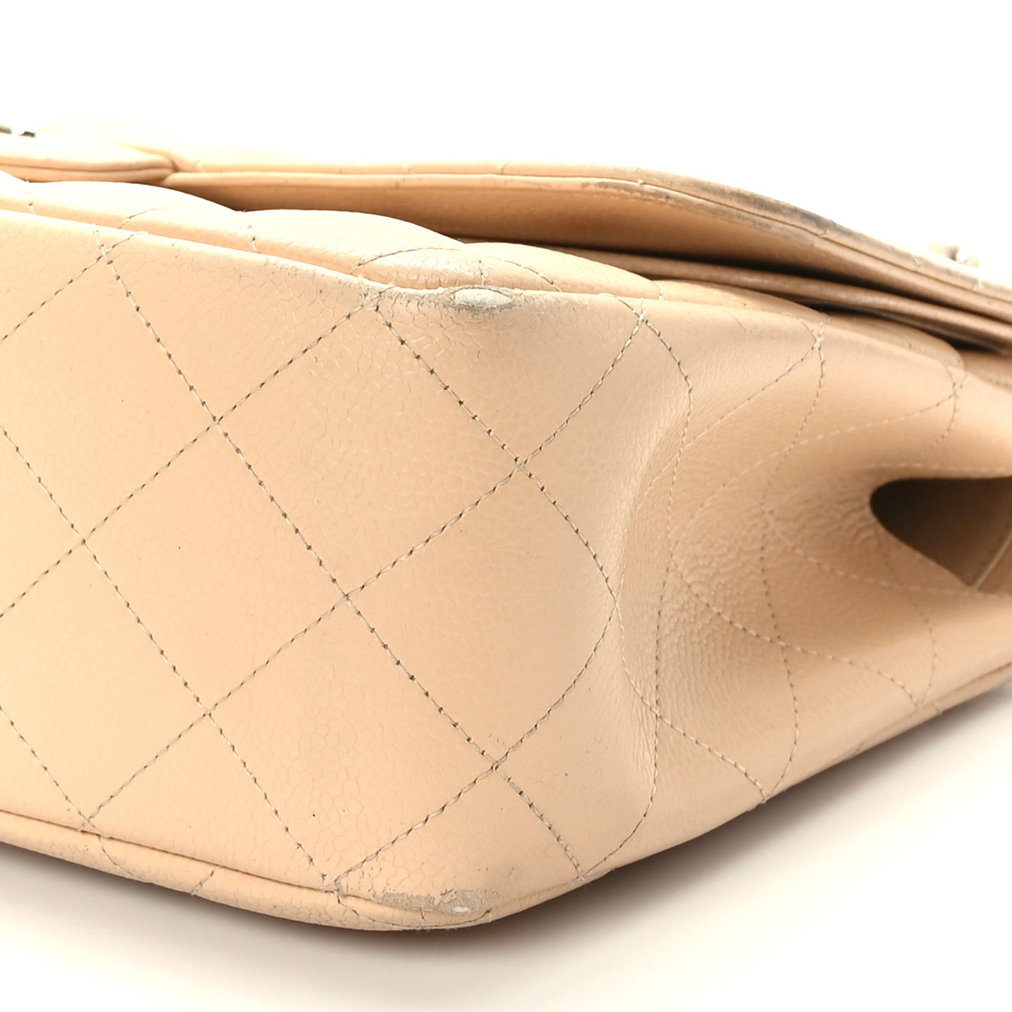 Caviar Quilted Jumbo Double Flap Beige