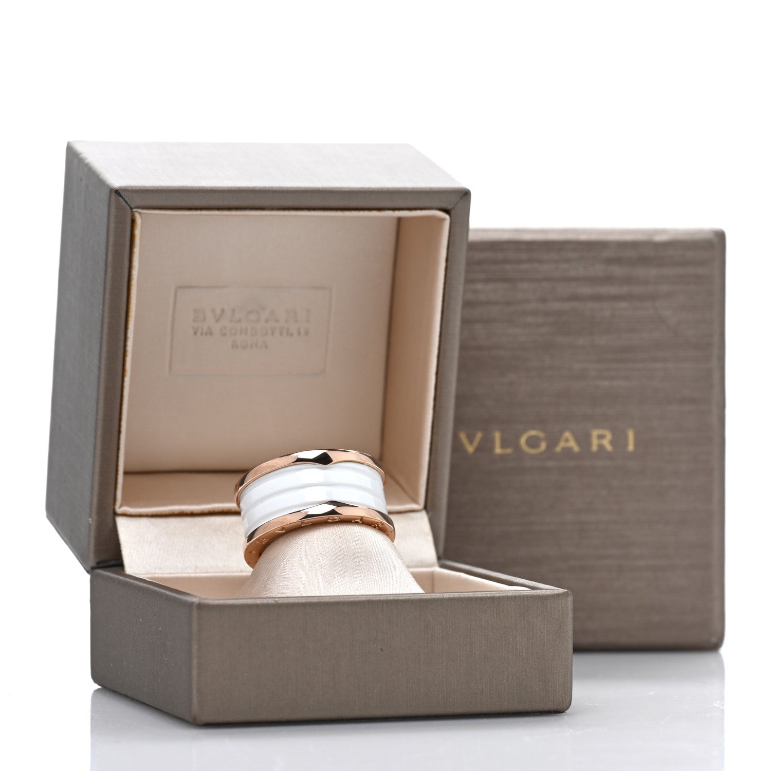 Bulgari 18K Rose Gold White Ceramic B.Zero1 Four-Band Ring 60 9 5 of 5