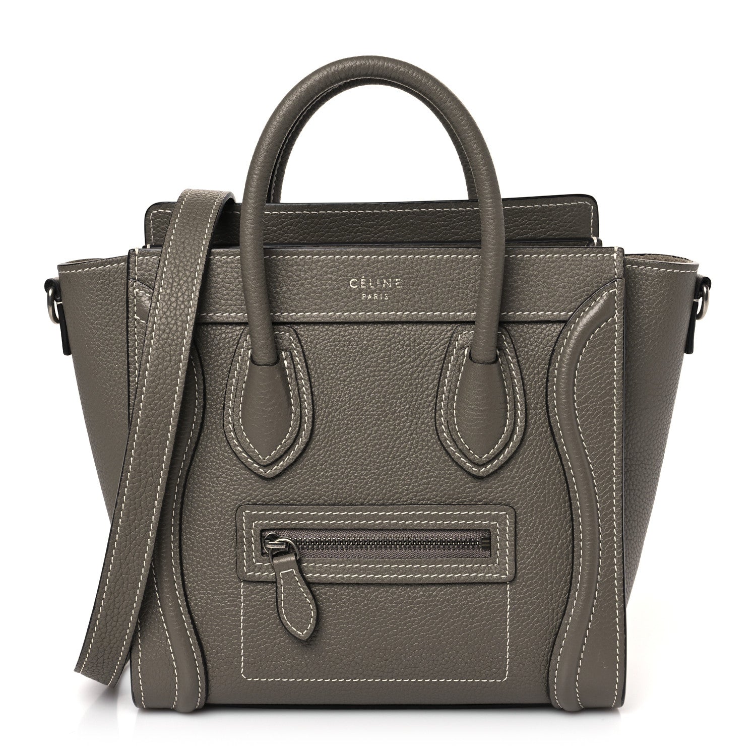 Celine Drummed Calfskin Nano Luggage Souris 1 of 9