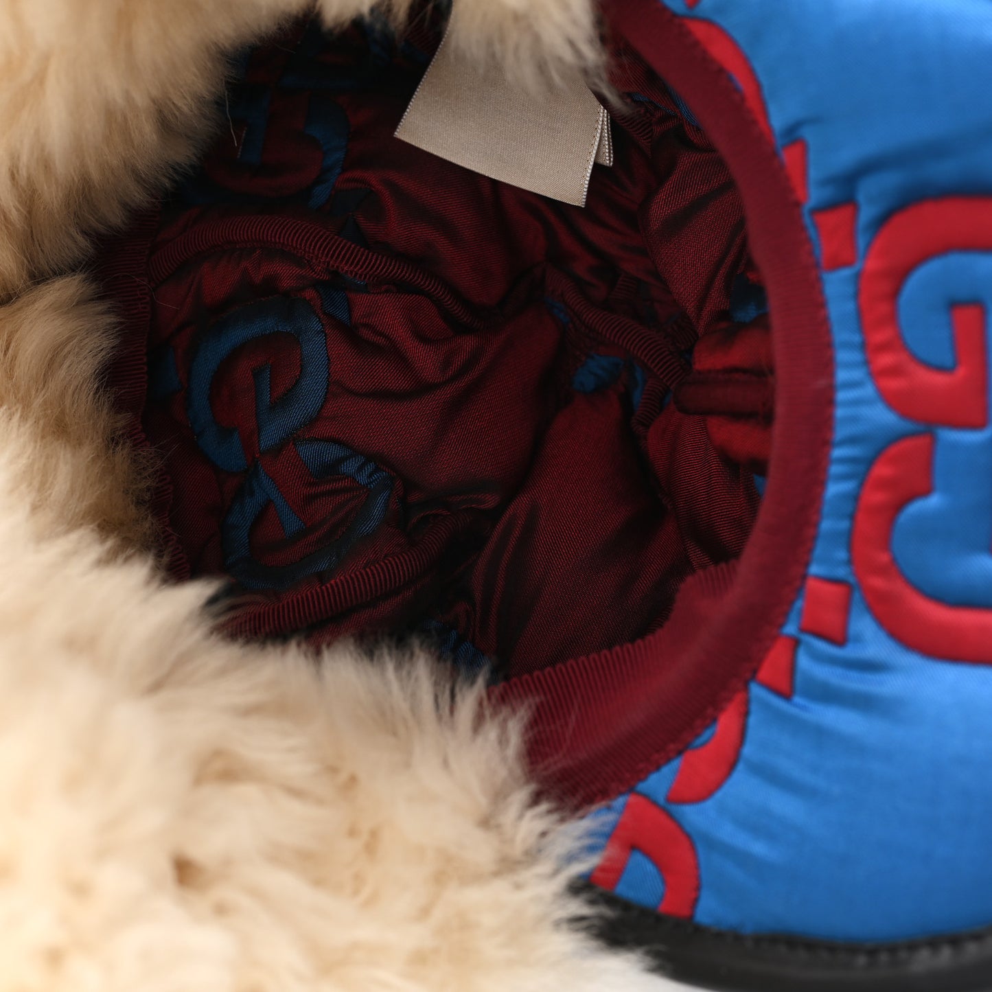 Nylon Shearling Padded GG Print Cap Hat S Blue Red