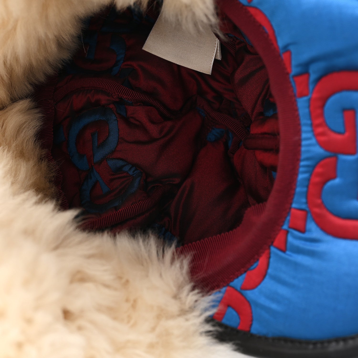 Gucci Nylon Shearling Padded GG Print Cap Hat S Blue Red 7 of 10