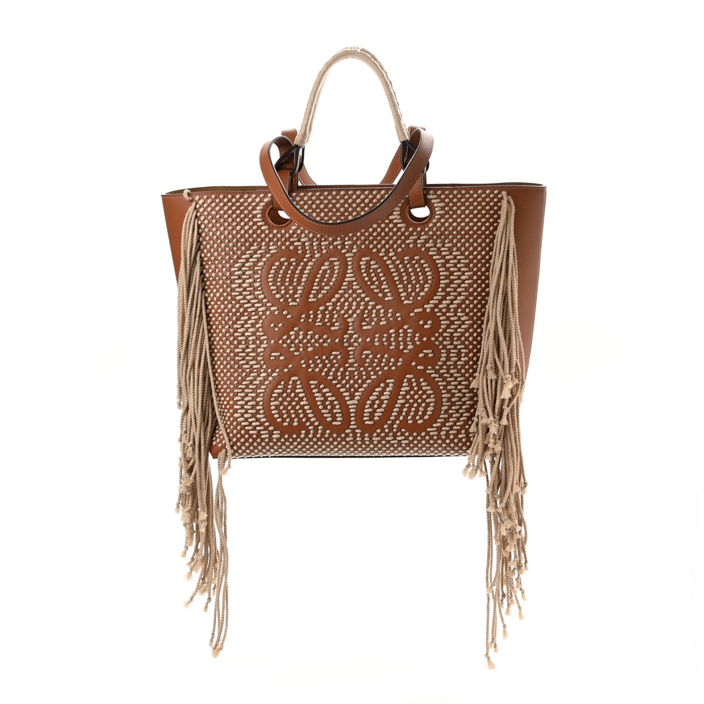 Calfskin Woven Cord Anagram Tote Bag Tan