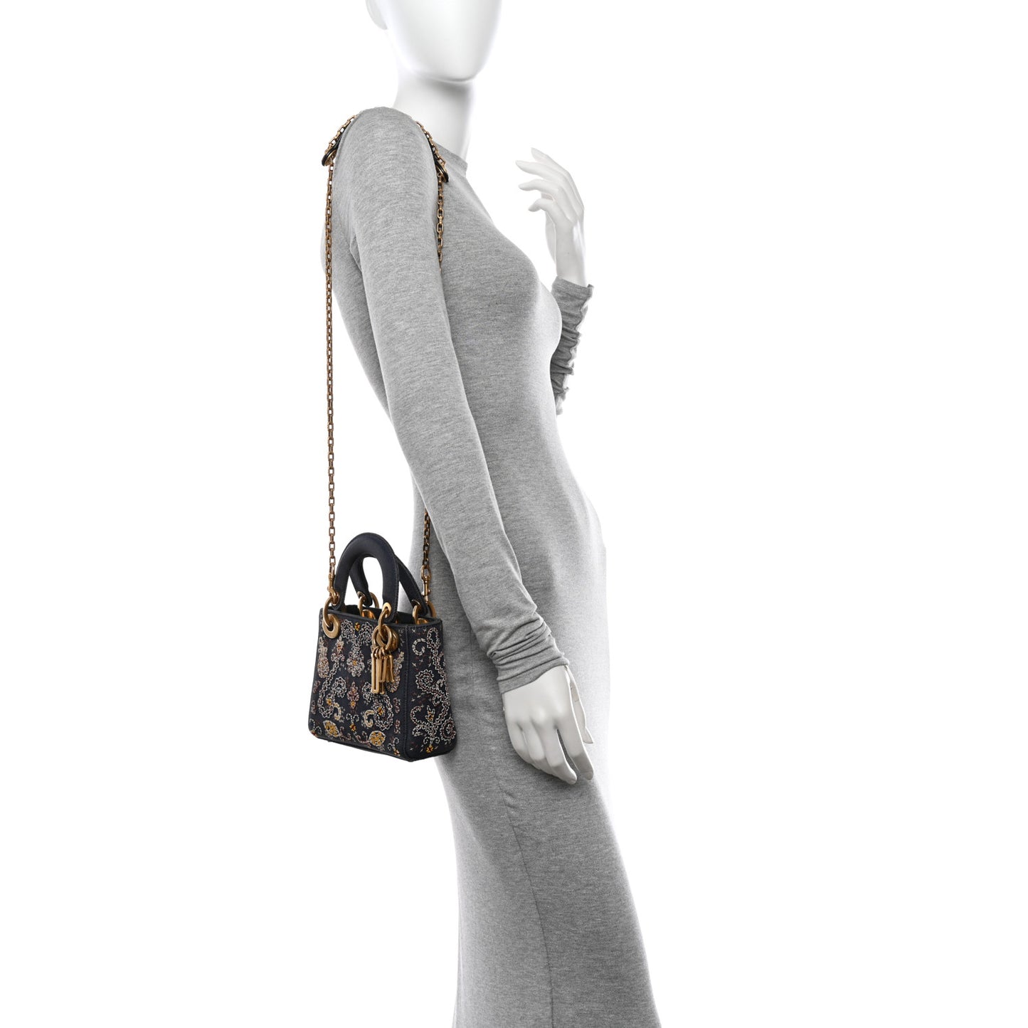Denim Embroidered Beaded Mini Lady Dior Blue Multicolor