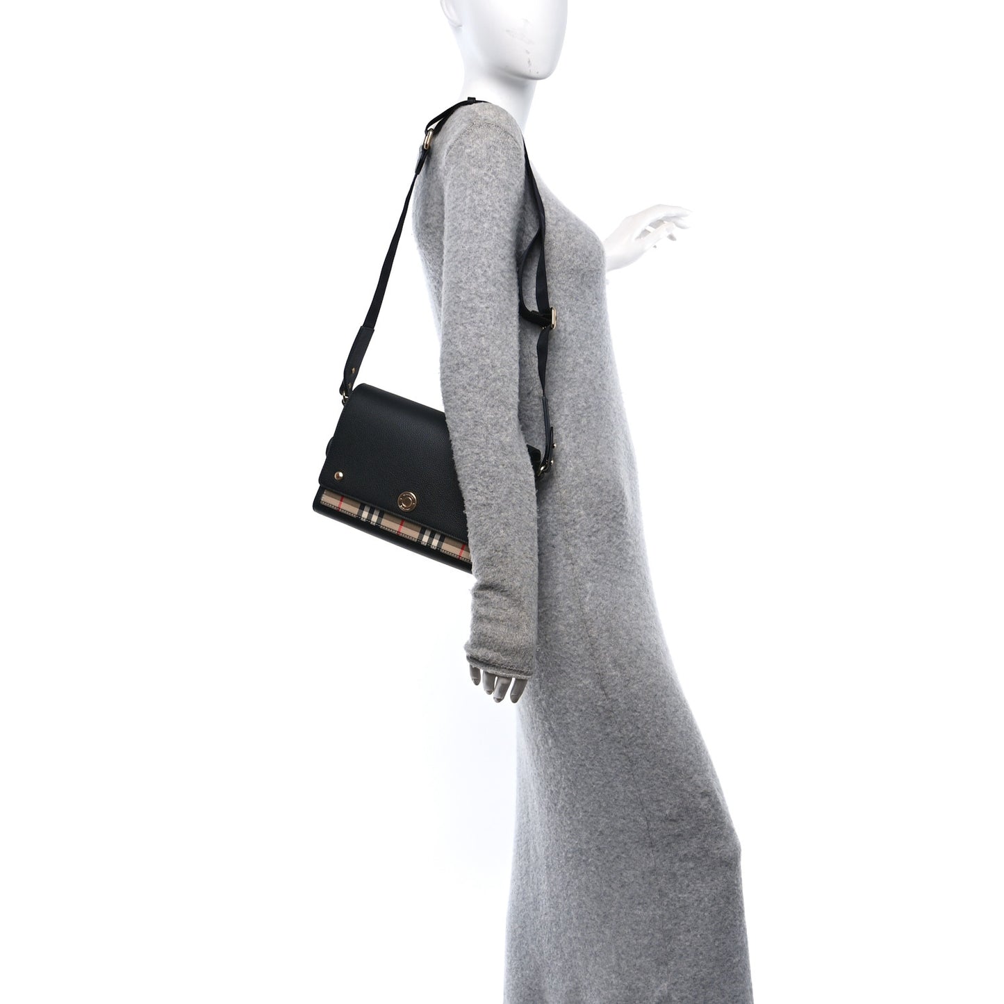 Grainy Calfskin Vintage Check Note Crossbody Bag Black