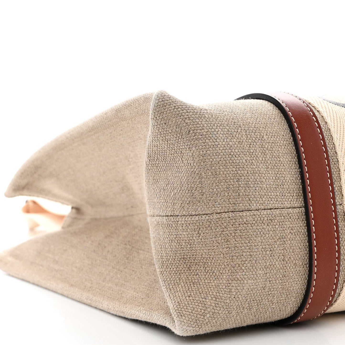 Linen Calfskin Medium Woody Ribbon Tote White Brown