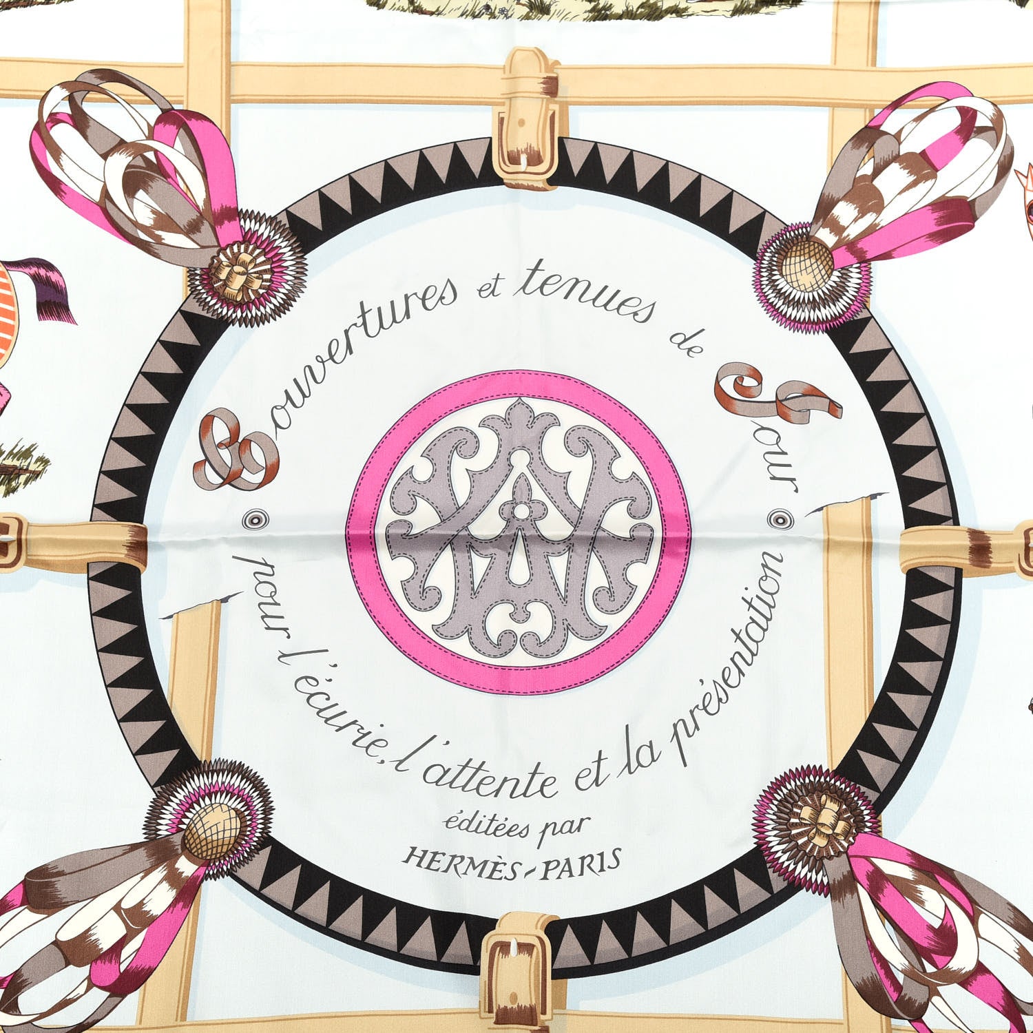 Hermes Silk Couvertures Et Tenues de Jour Scarf 140 Gris Perle Fuchsia Black 3 of 5