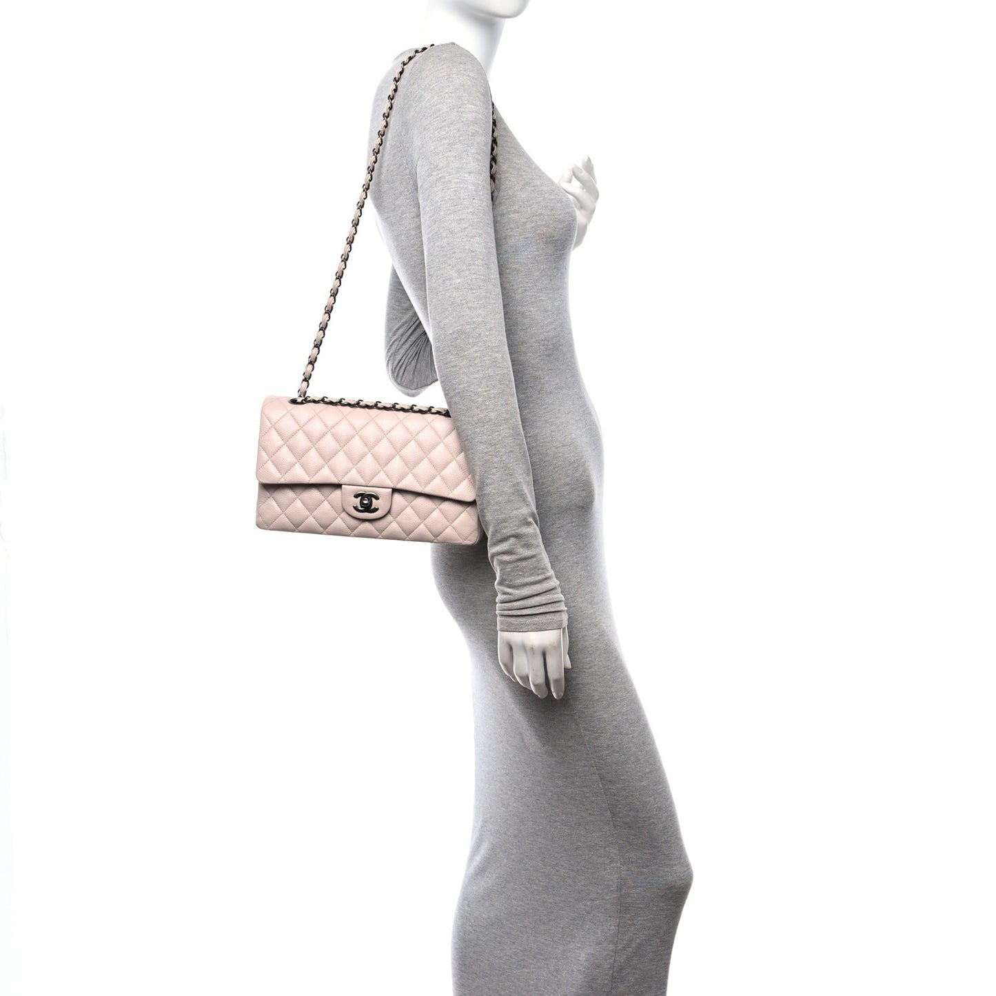 Caviar Quilted Medium Double Flap Light Pink
