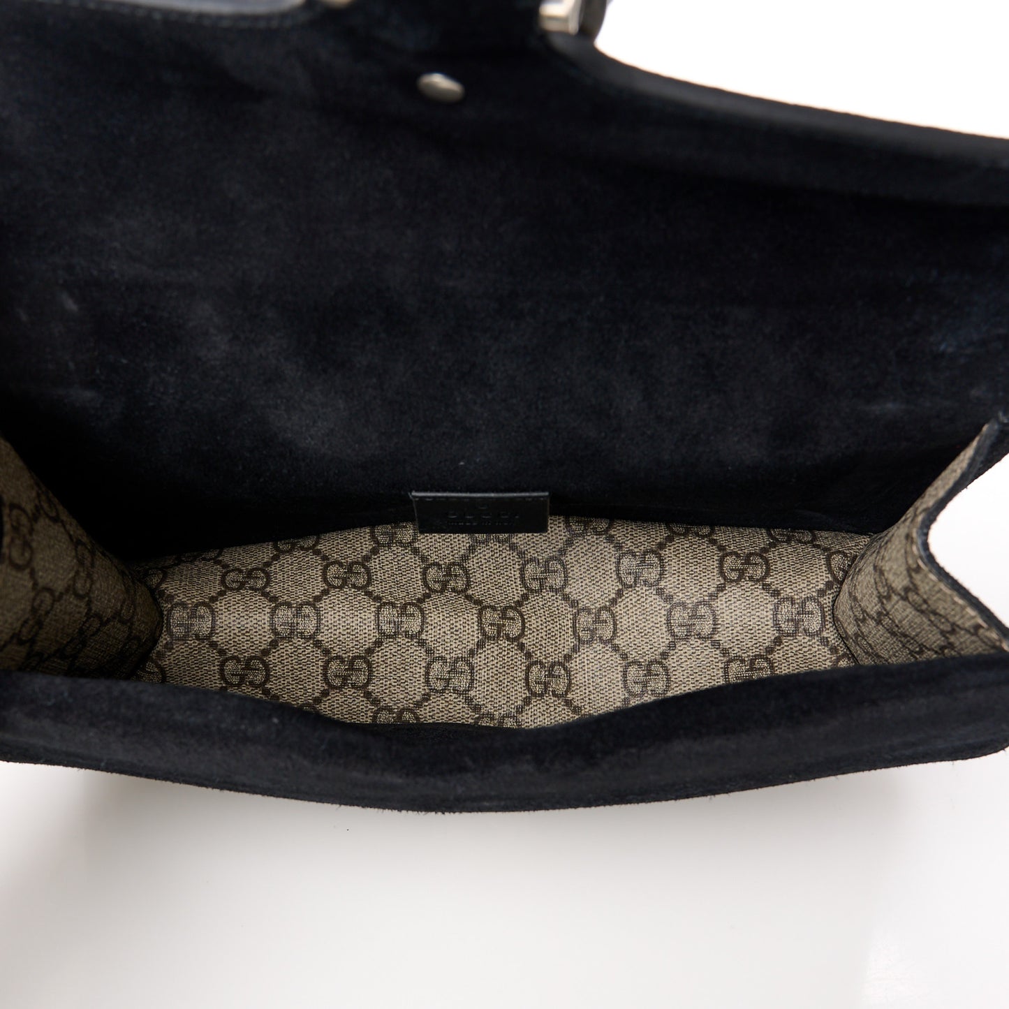 GG Supreme Monogram Suede Crystal Small Dionysus Shoulder Bag Beige Ebony Black