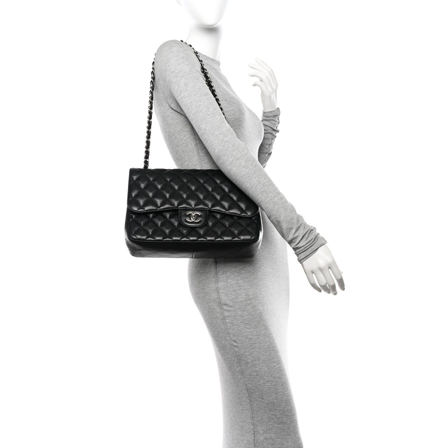 Caviar Quilted Jumbo Double Flap Black