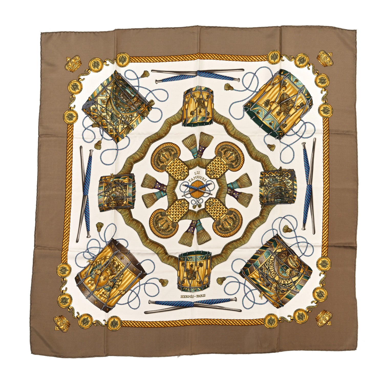 Hermès シルクスカーフ カレ90 LES TAMBOURS Hermes Silk Les Tambours