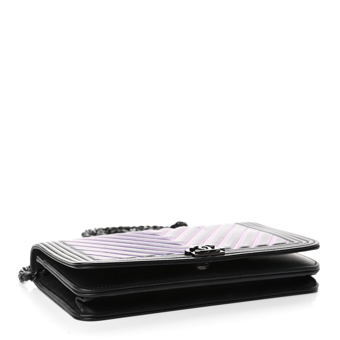 Calfskin Painted Chevron Embossed Boy Wallet On Chain WOC Black