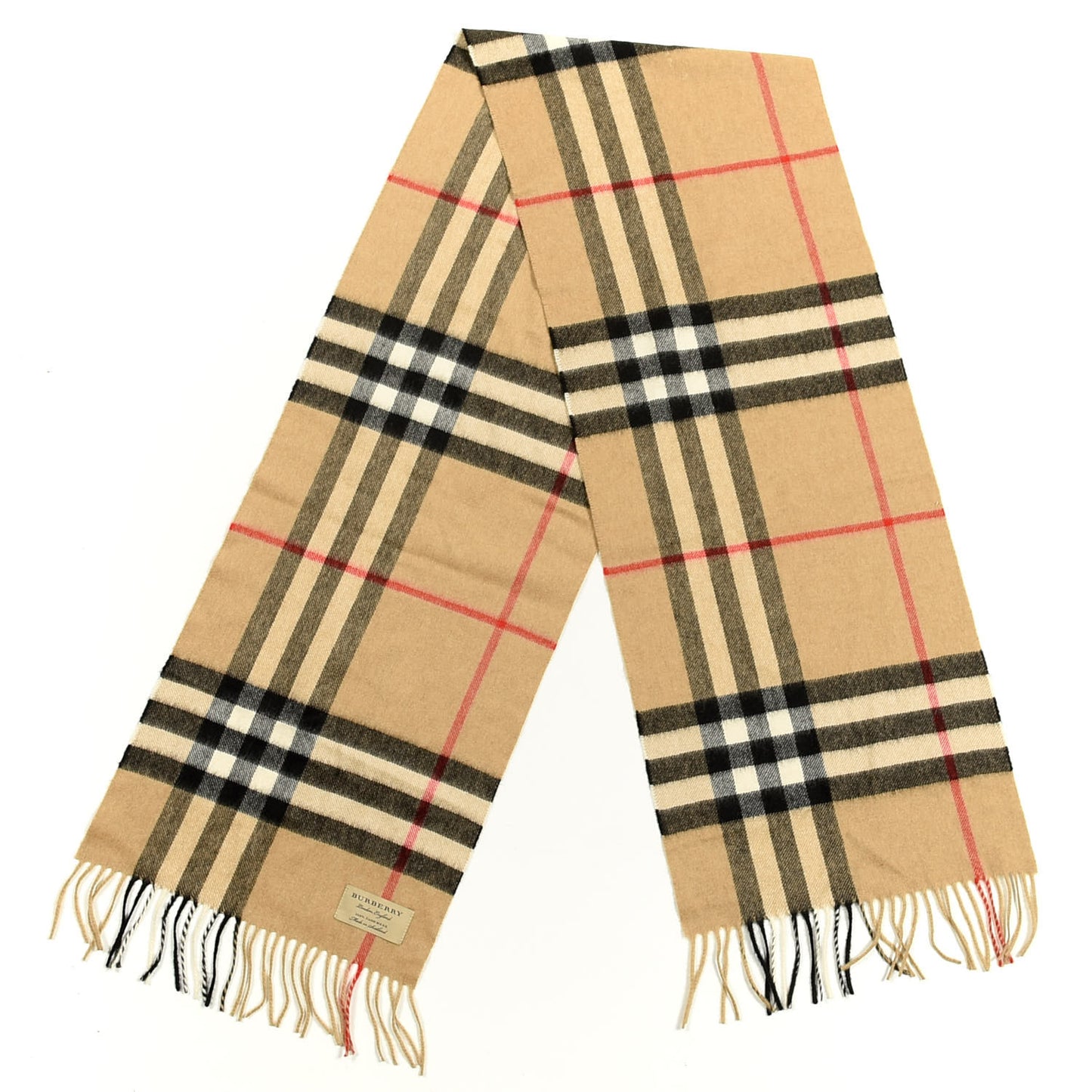 Cashmere Giant Check Fringe Scarf Archive Beige