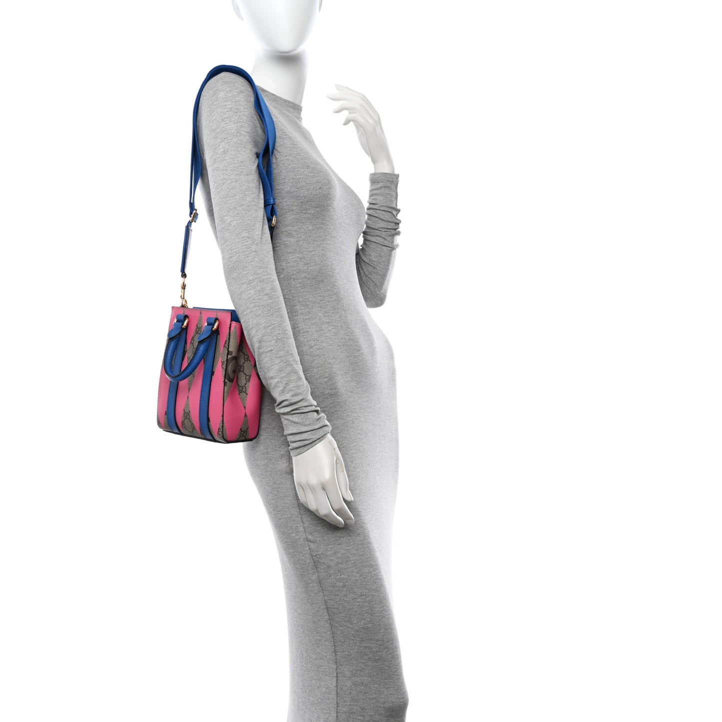 GG Supreme Monogram Textured Dollar Calfskin Rhombus Mini Tote Bag Beige Ebony Pink Blue