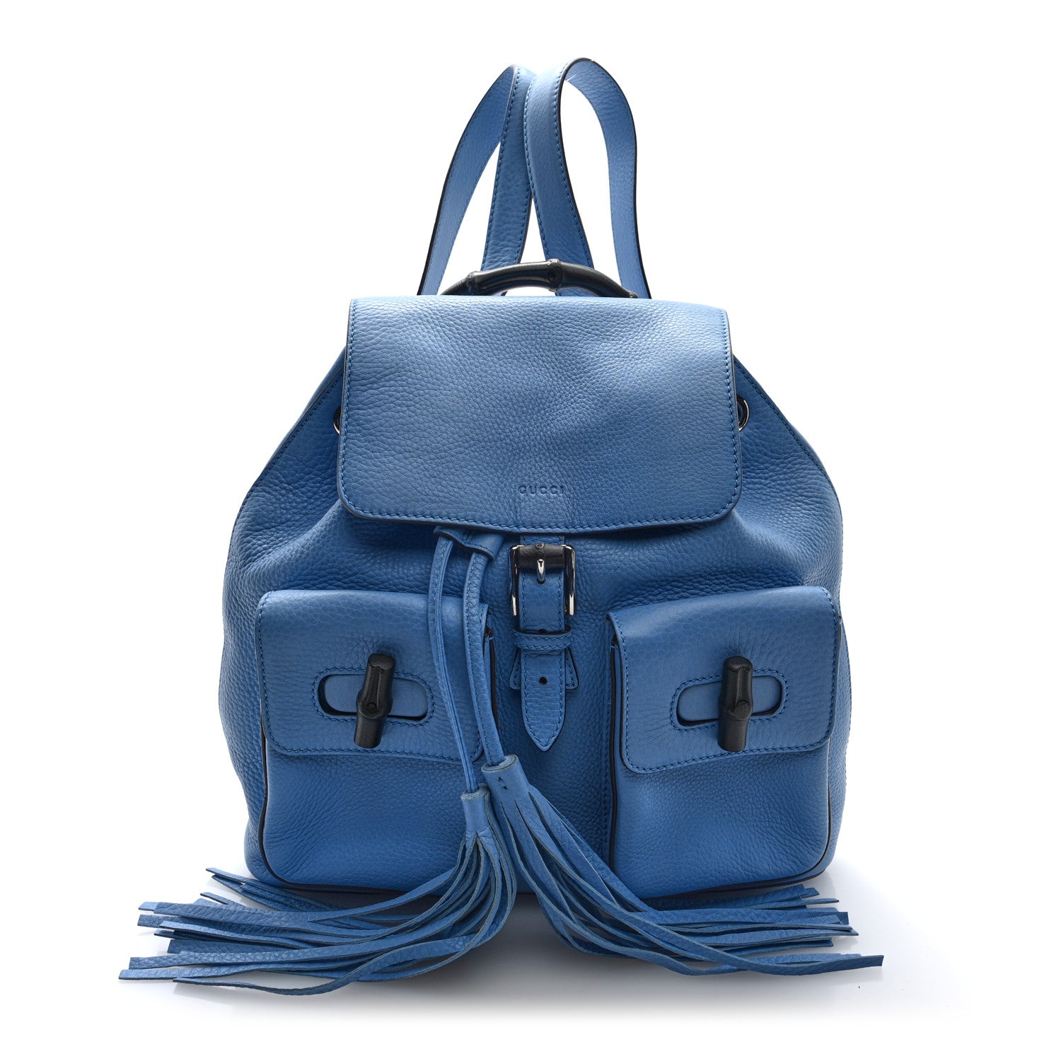 Gucci Cellarius Calfskin Medium Bamboo Backpack Mineral Blue