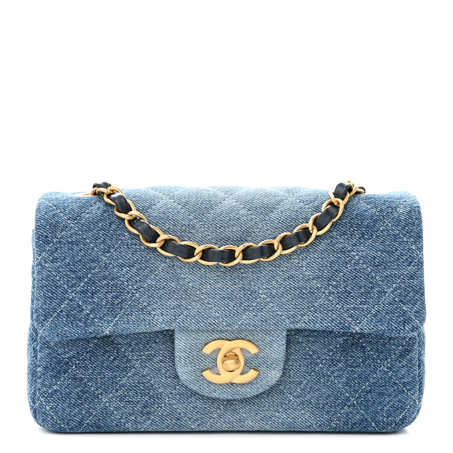 Washed Denim Quilted Mini Rectangular Flap Blue
