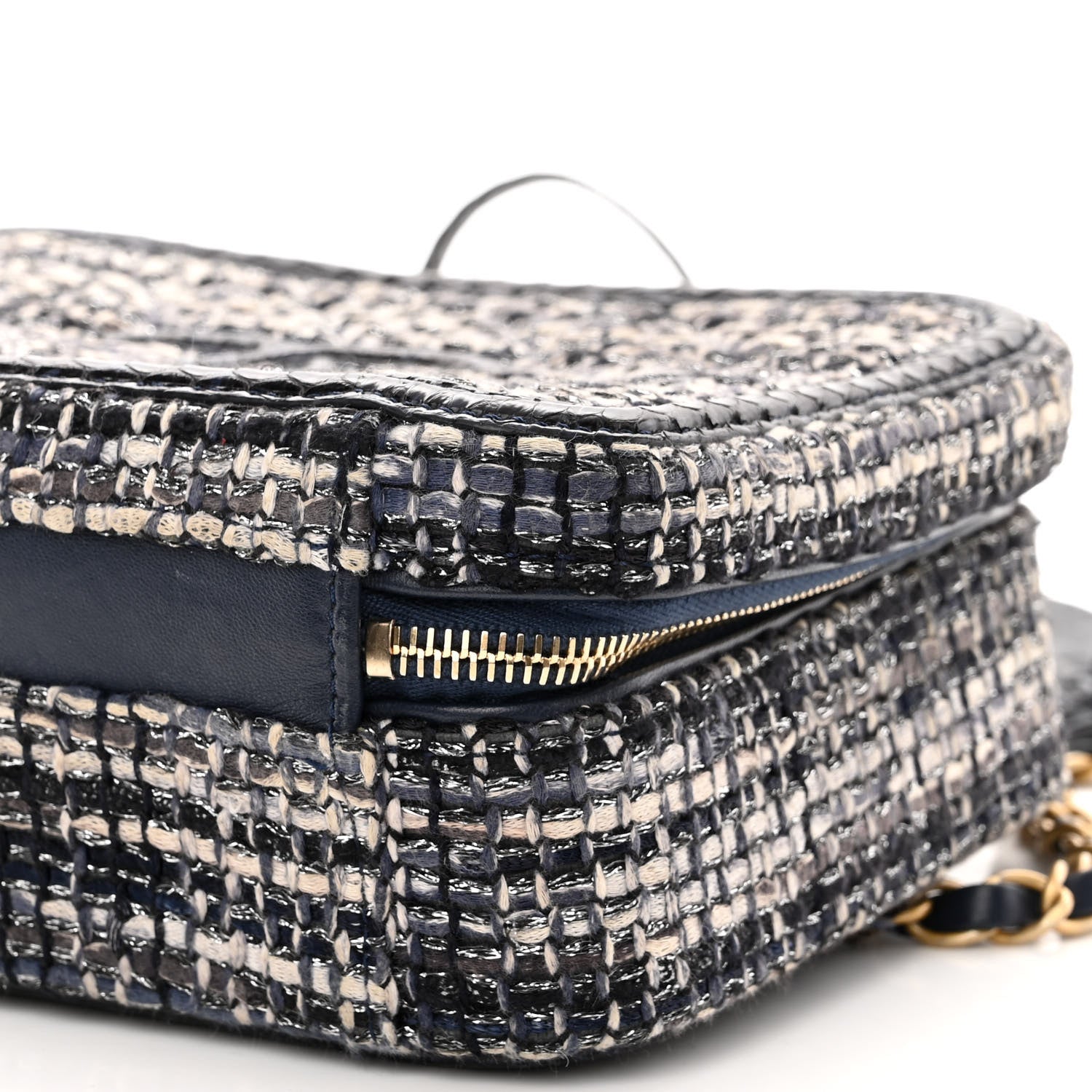 Chanel Tweed Snakeskin Quilted Medium CC Filigree Vanity Case Dark Navy 10 of 10