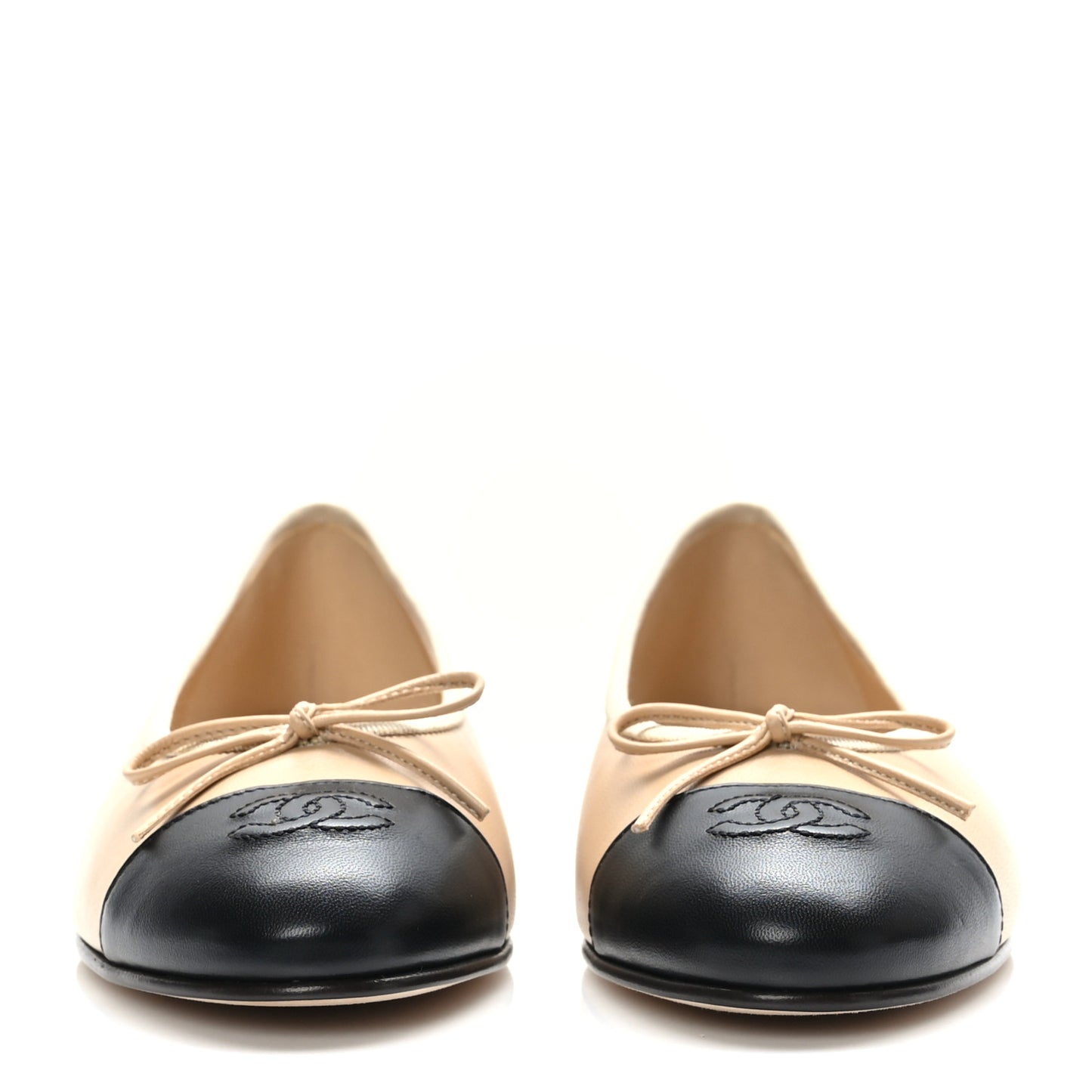Lambskin Cap Toe CC Ballerina Flats 38 Beige Black