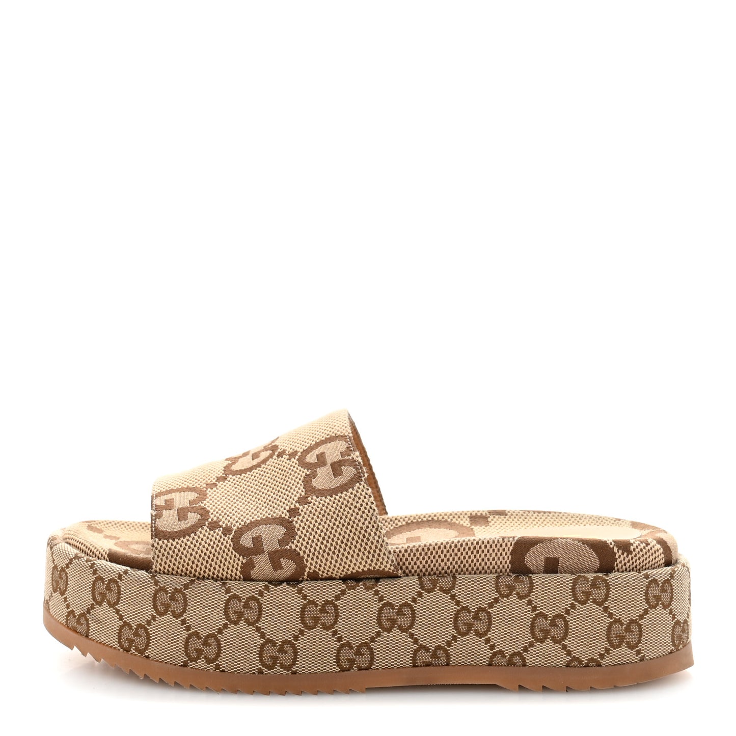 Monogram Maxi GG Angelina Platform 55mm Slide Sandals 38.5 Camel Ebony