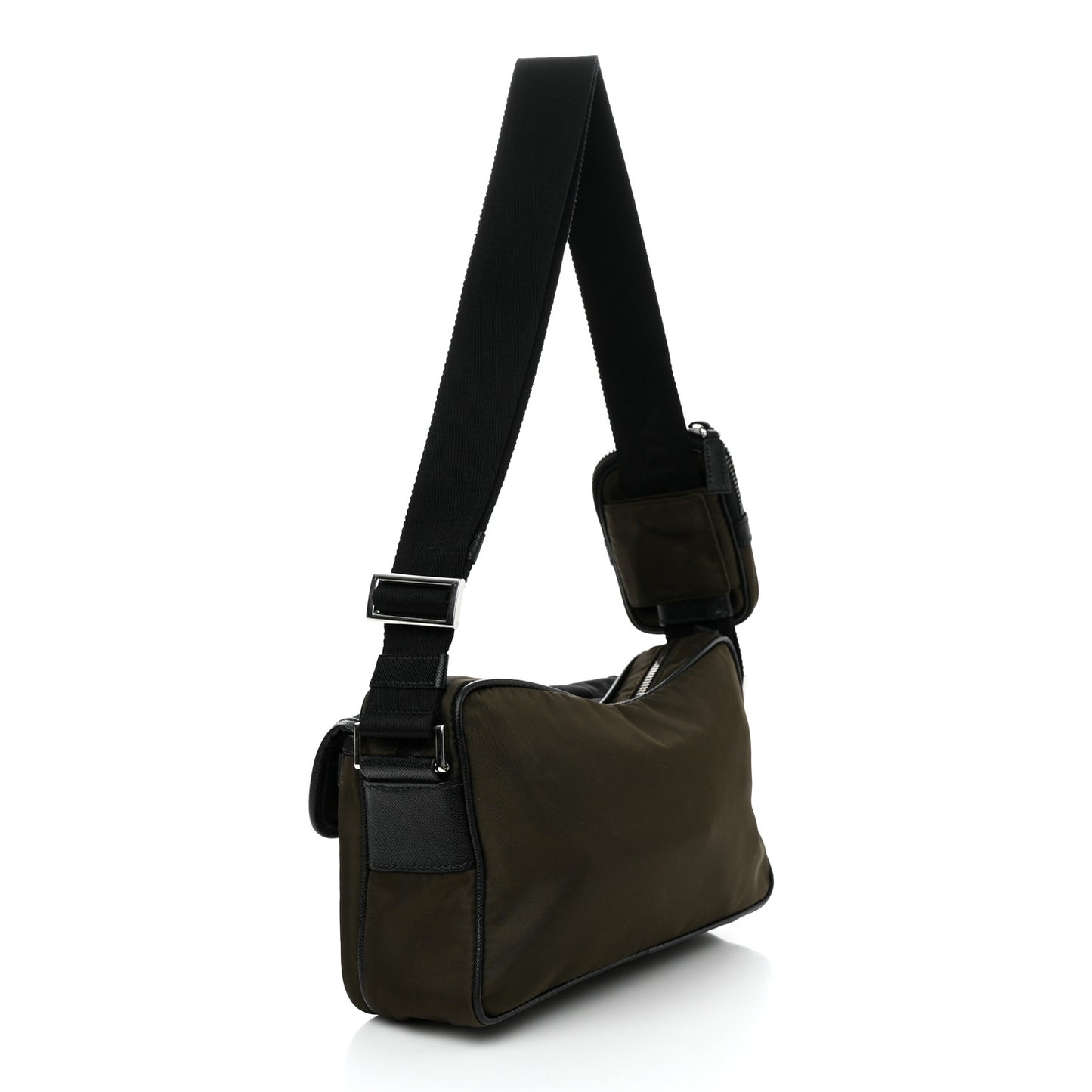 Tessuto Nylon Saffiano Pocket Single Snap Buckle Messenger Flap Bag Mimetico Black