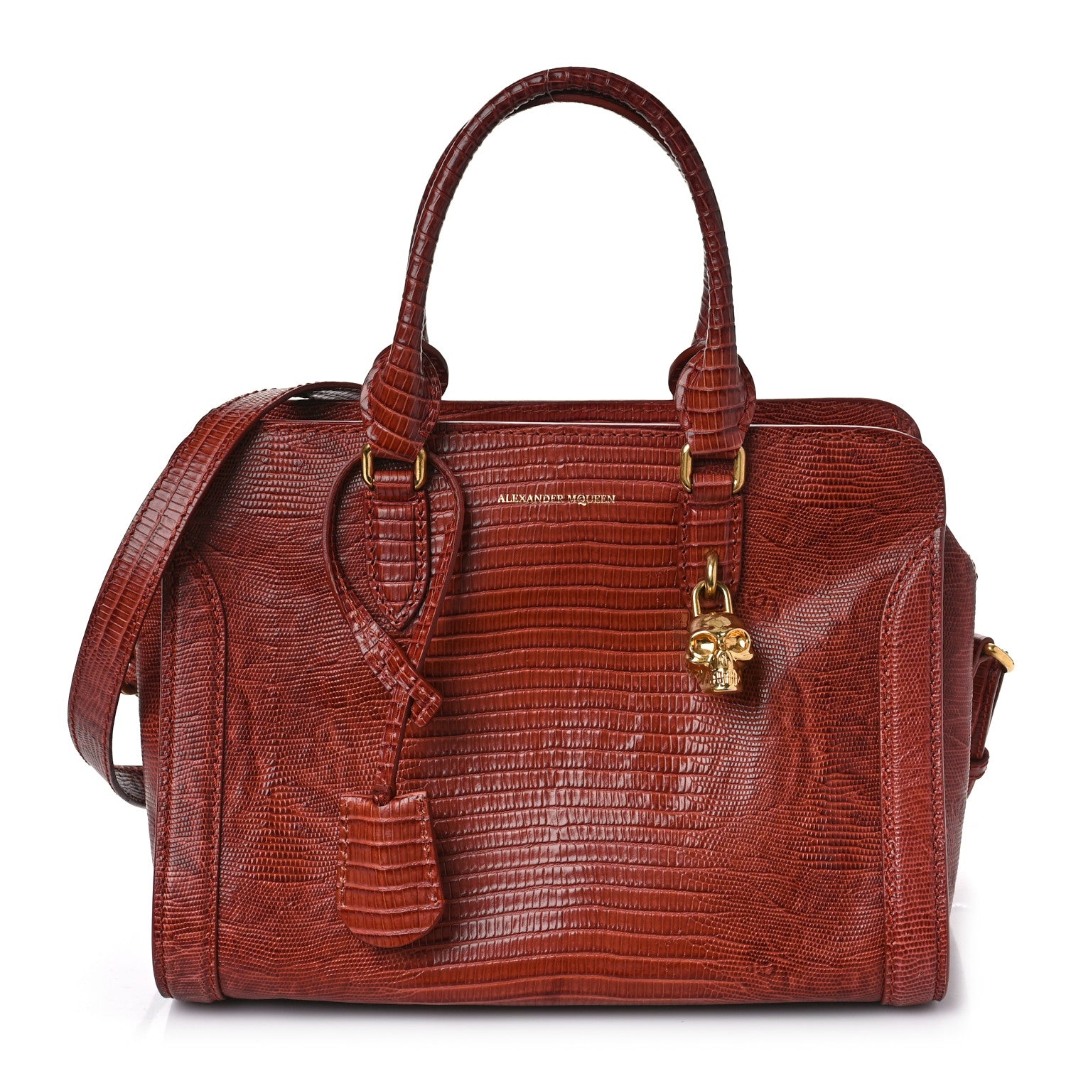 Alexander McQueen Calfskin Lizard Embossed Small Skull Padlock Zip