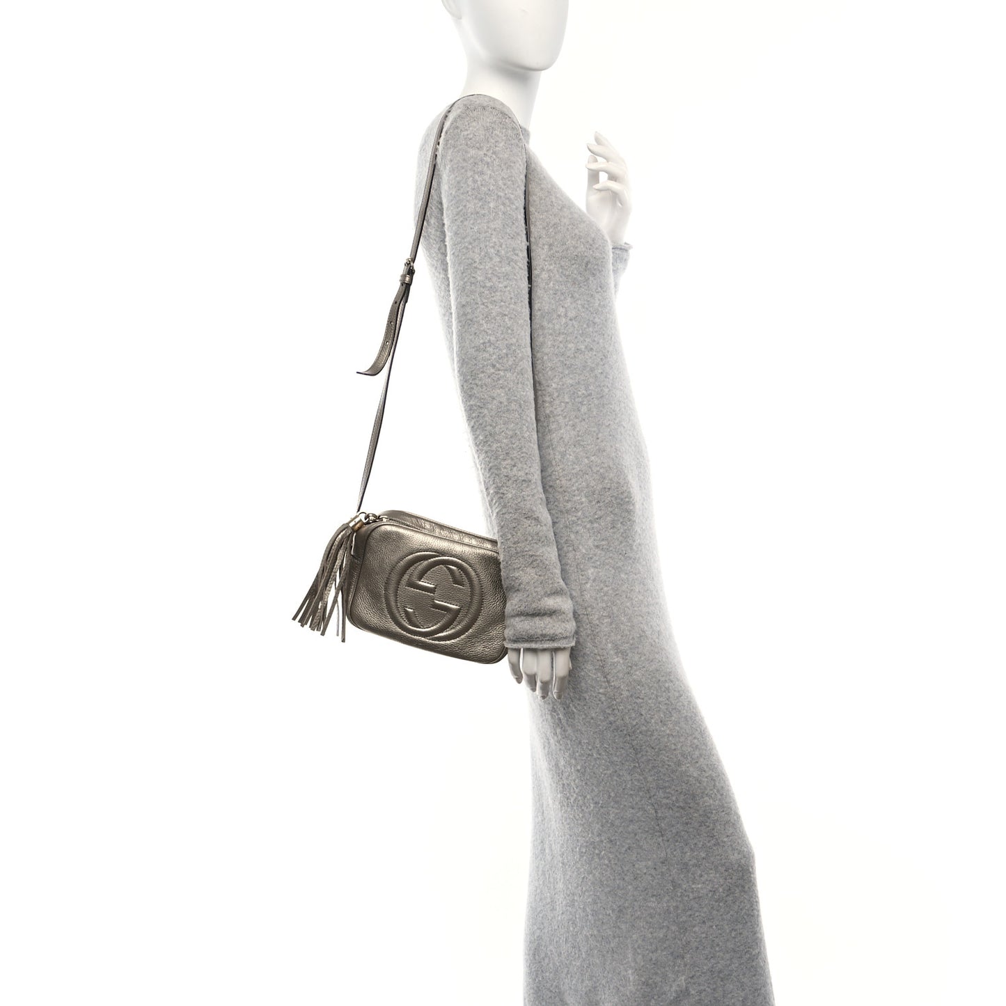 Metallic Pebbled Calfskin Small Soho Disco Bag Golden Beige