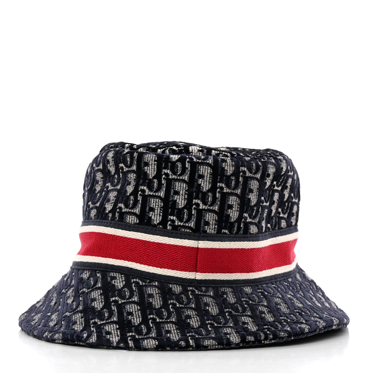Christian Dior Velvet Oblique Large Brim Bucket Hat 57 Bleu Red 4 of 8