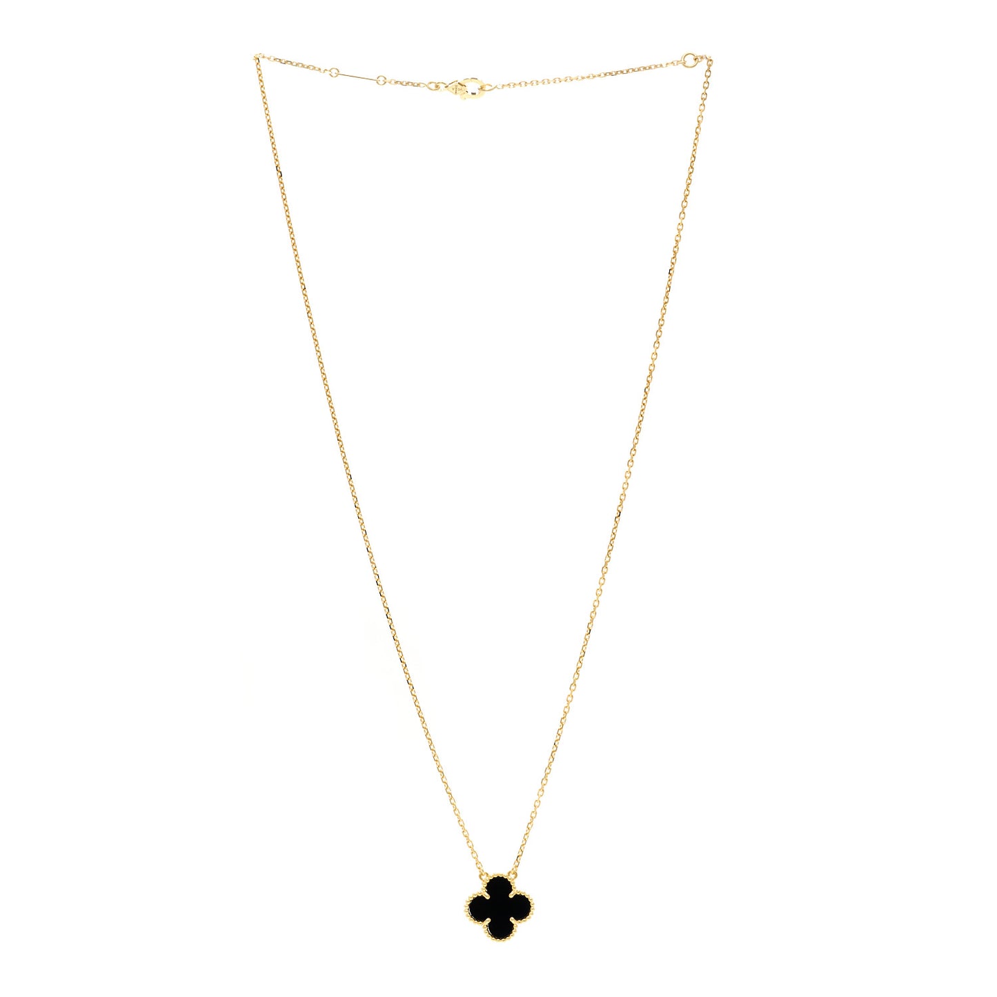 18K Yellow Gold Black Onyx Vintage Alhambra Pendant Necklace
