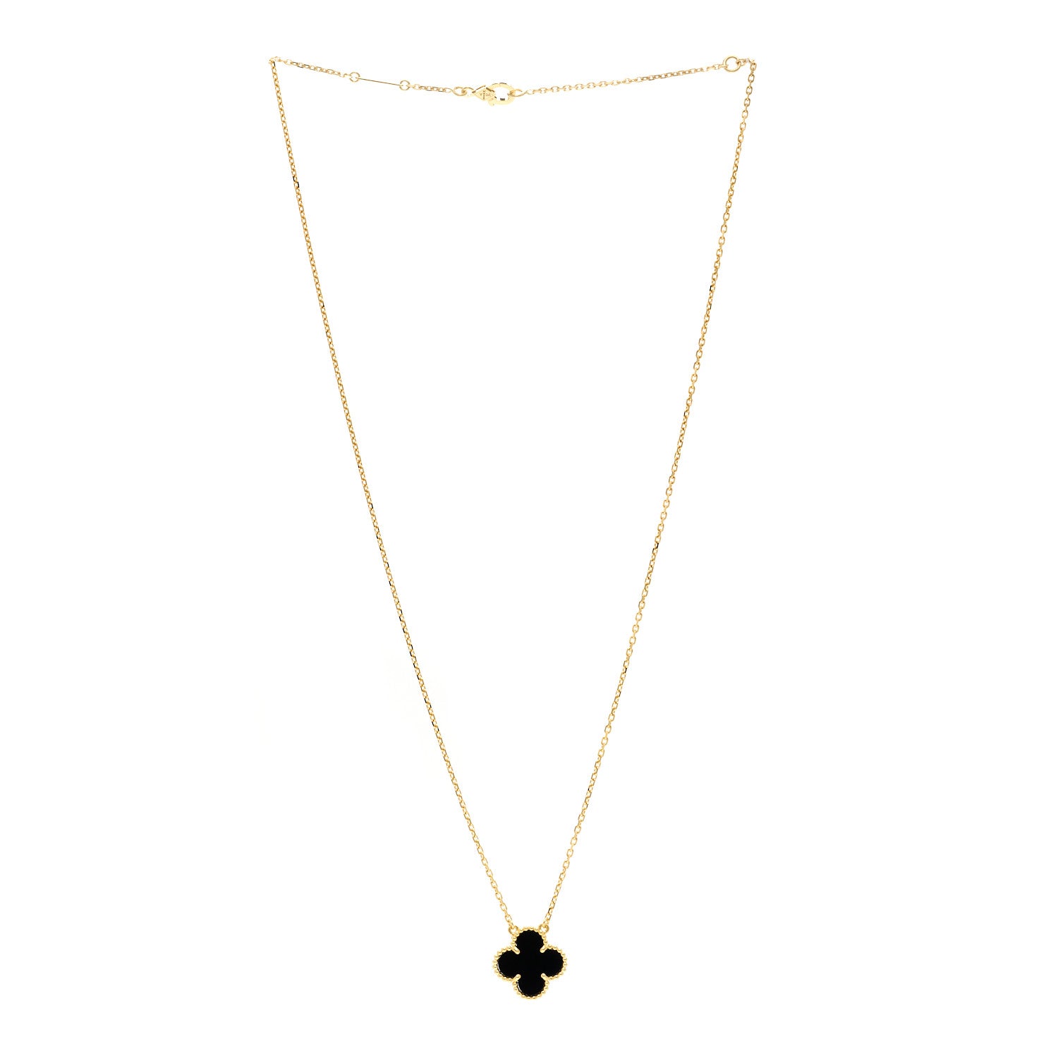 Van Cleef & Arpels 18K Yellow Gold Black Onyx Vintage Alhambra Pendant Necklace 3 of 5